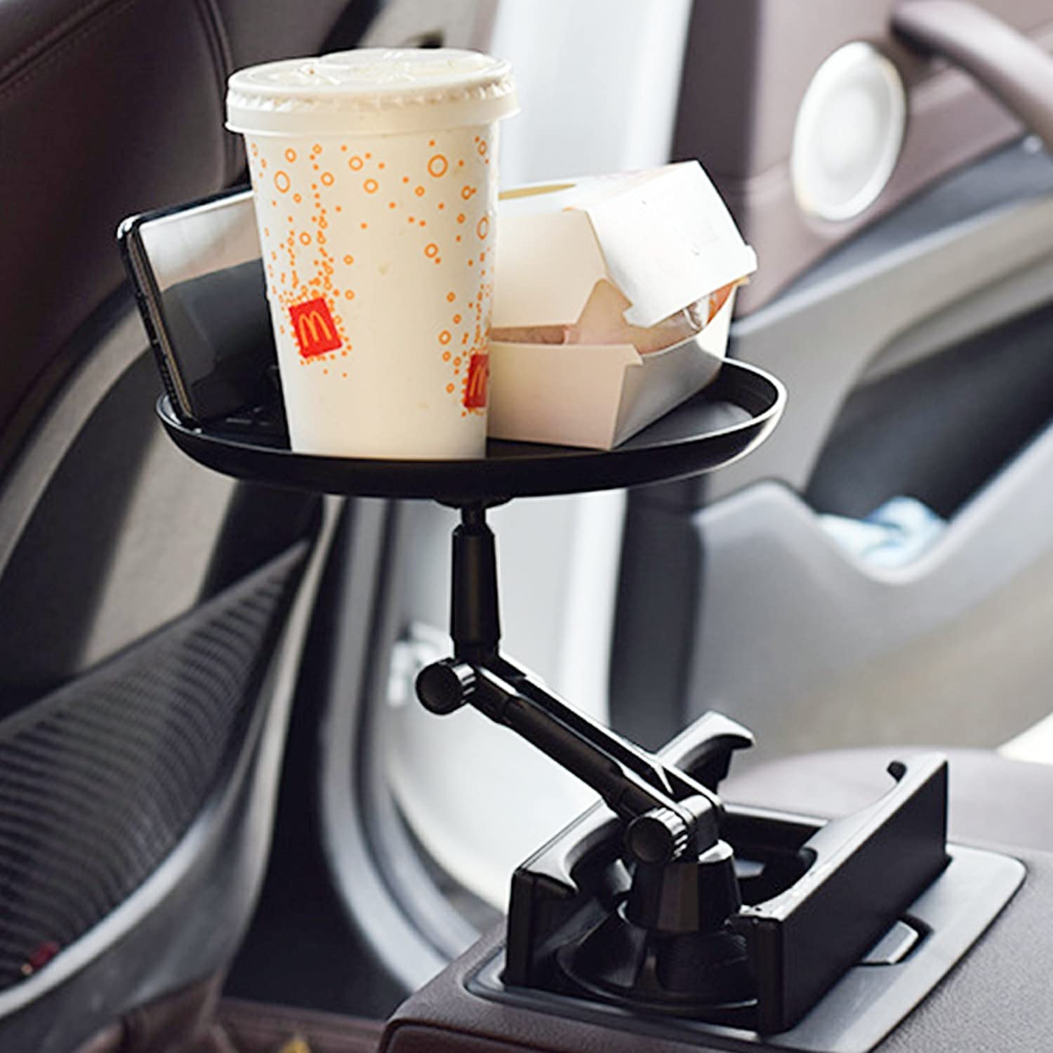 Cup Holder Tray For Car Enjoy Your Food And Stay Organized, Adjustable Car Tray Table With 360° Rotating Swivel Arm And Extendable Base, Car Food
