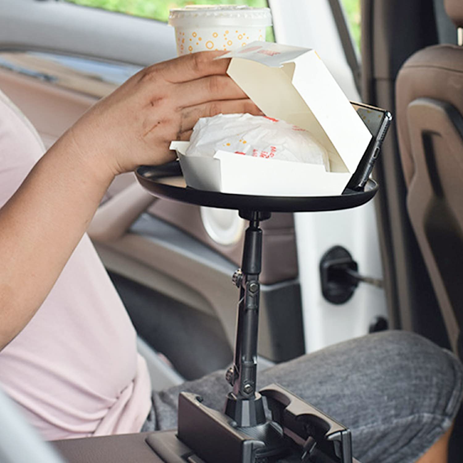 Cup Holder Tray For Car Enjoy Your Food And Stay Organized, Adjustable Car Tray Table With 360° Rotating Swivel Arm And Extendable Base, Car Food
