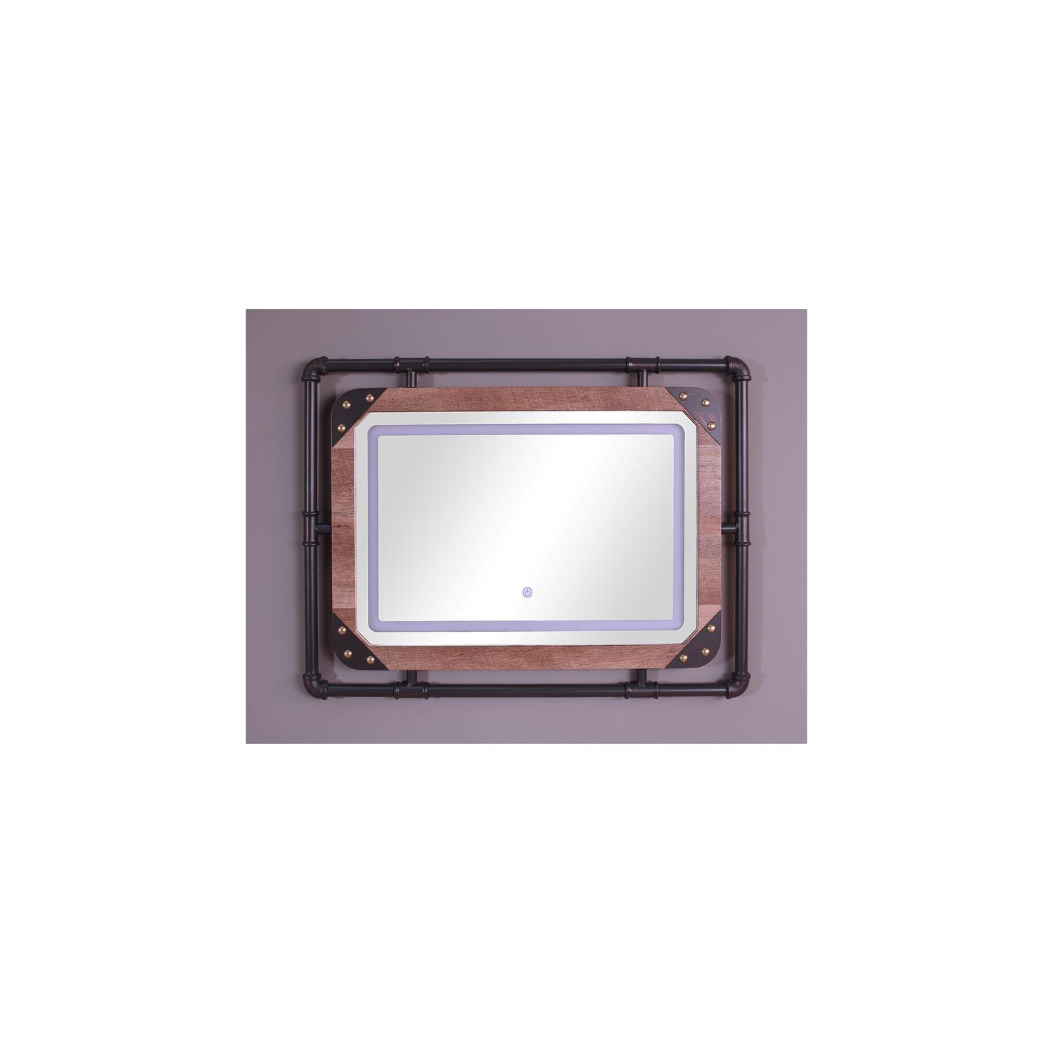 Furniture of America Karin Metal Wall Mirror with LED Light in Brown