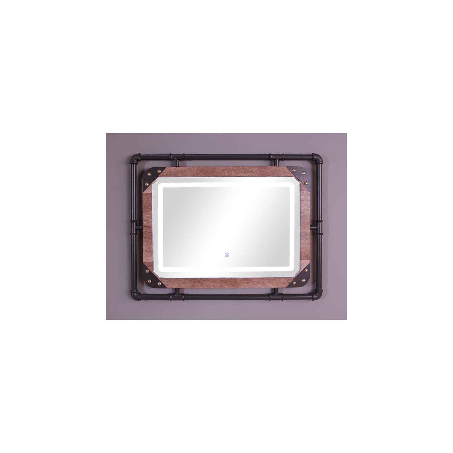 Furniture of America Karin Metal Wall Mirror with LED Light in Brown