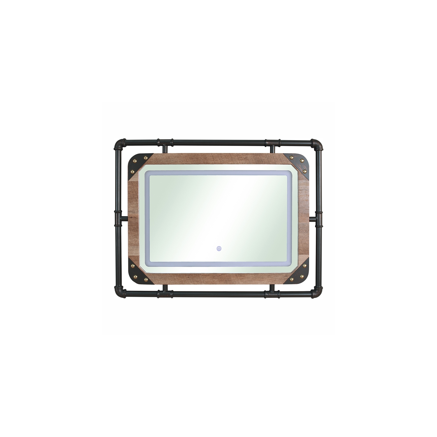 Furniture of America Karin Metal Wall Mirror with LED Light in Brown