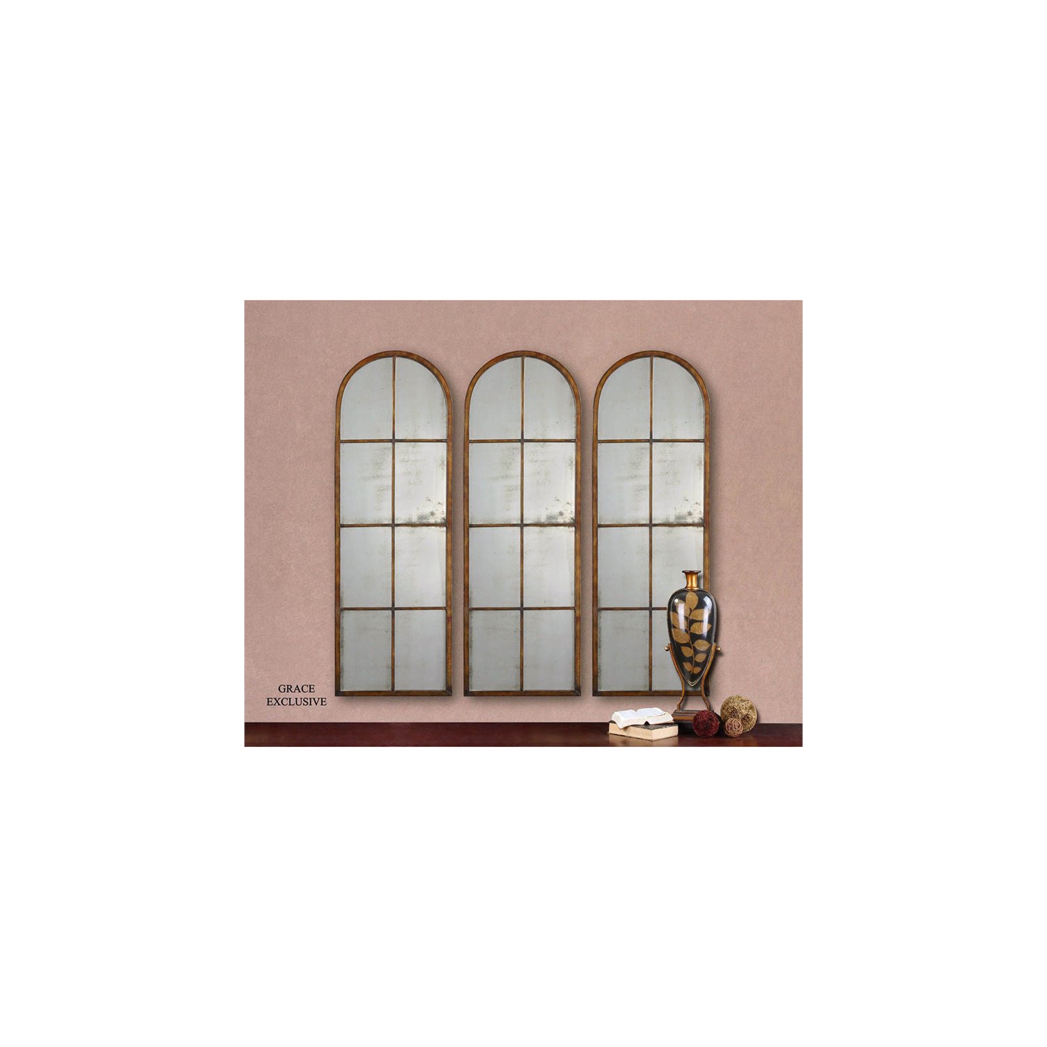 Bowery Hill Contemporary Arched Mirror in Maple Brown