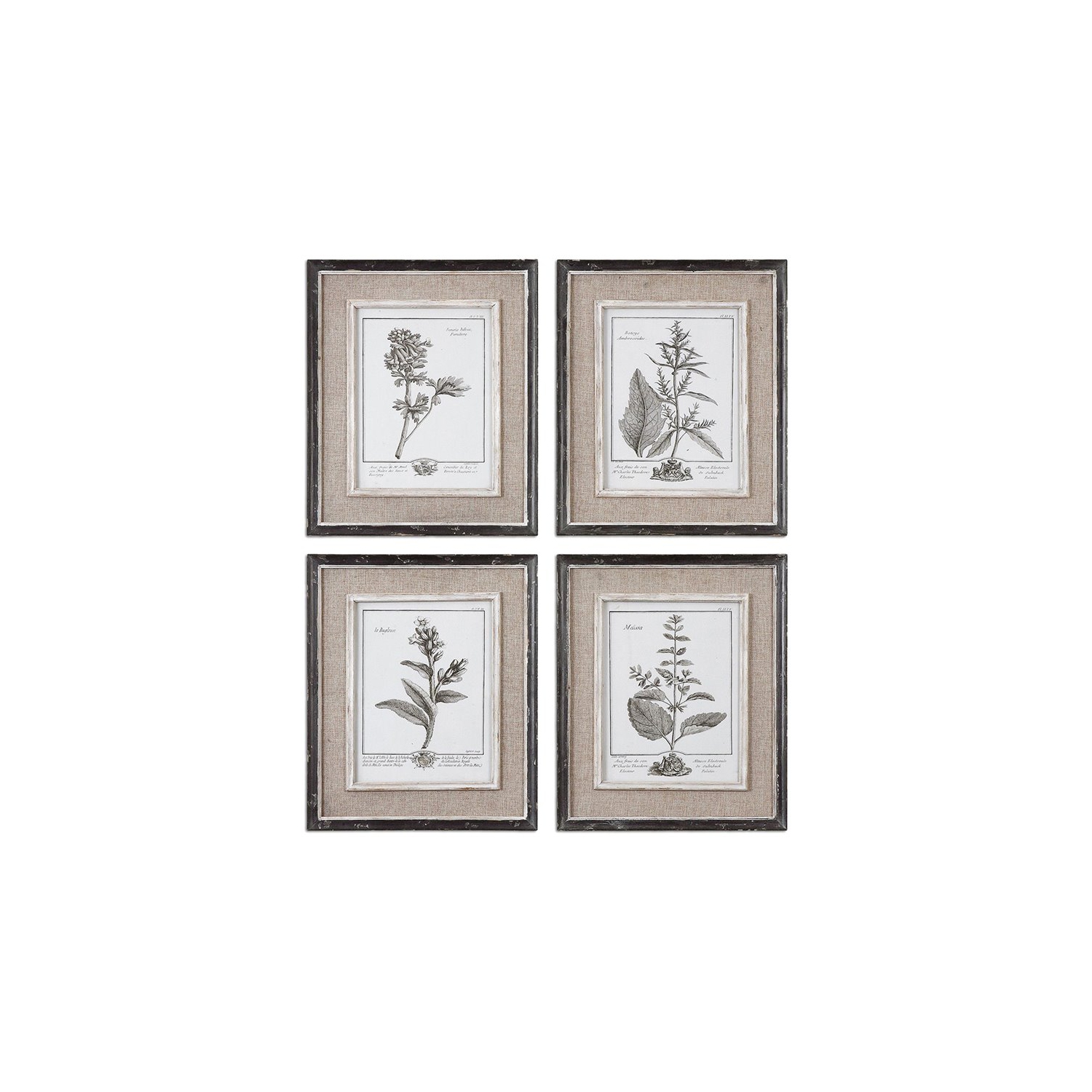 Bowery Hill Distressed Black Framed Art with Gray and Taupe wash