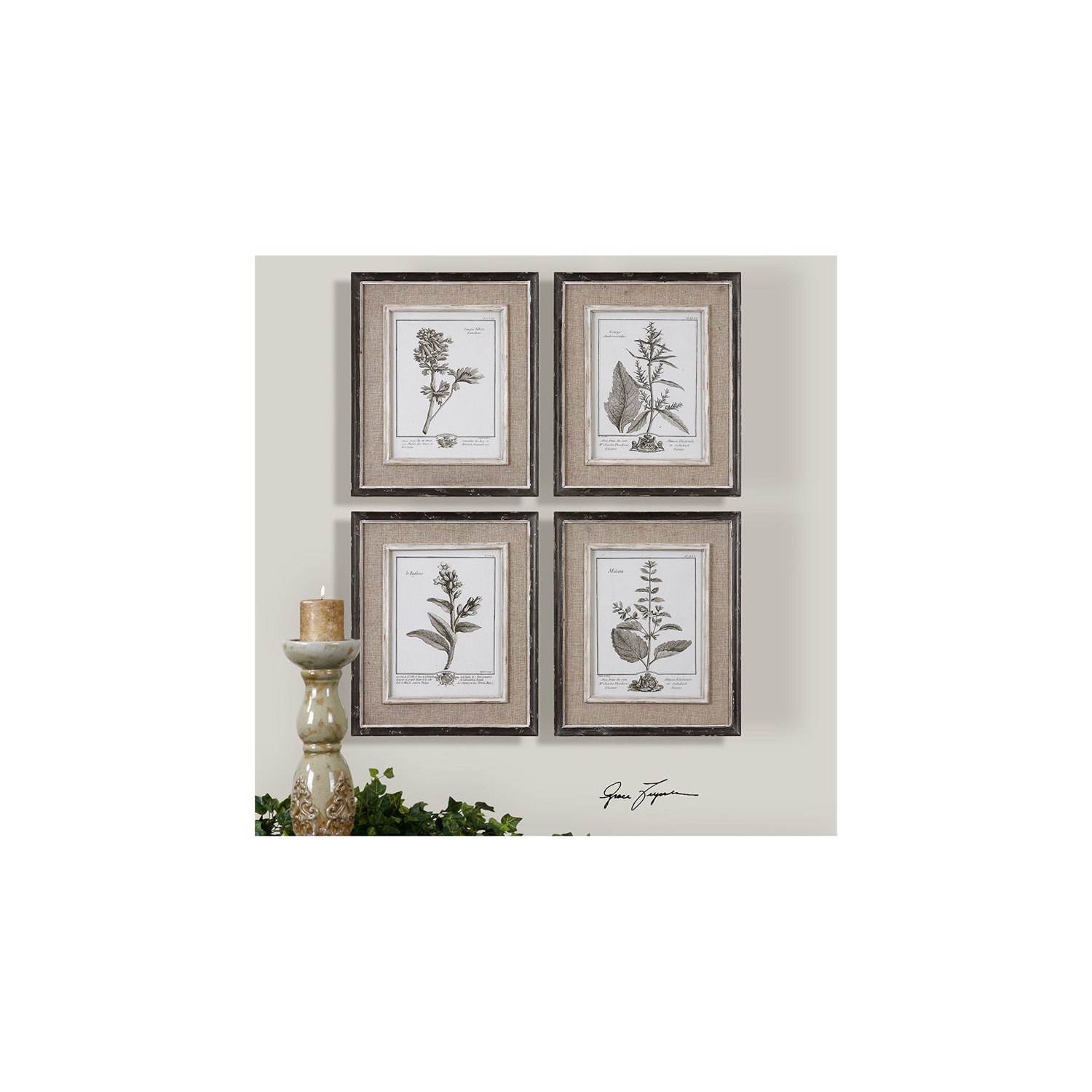 Bowery Hill Distressed Black Framed Art with Gray and Taupe wash
