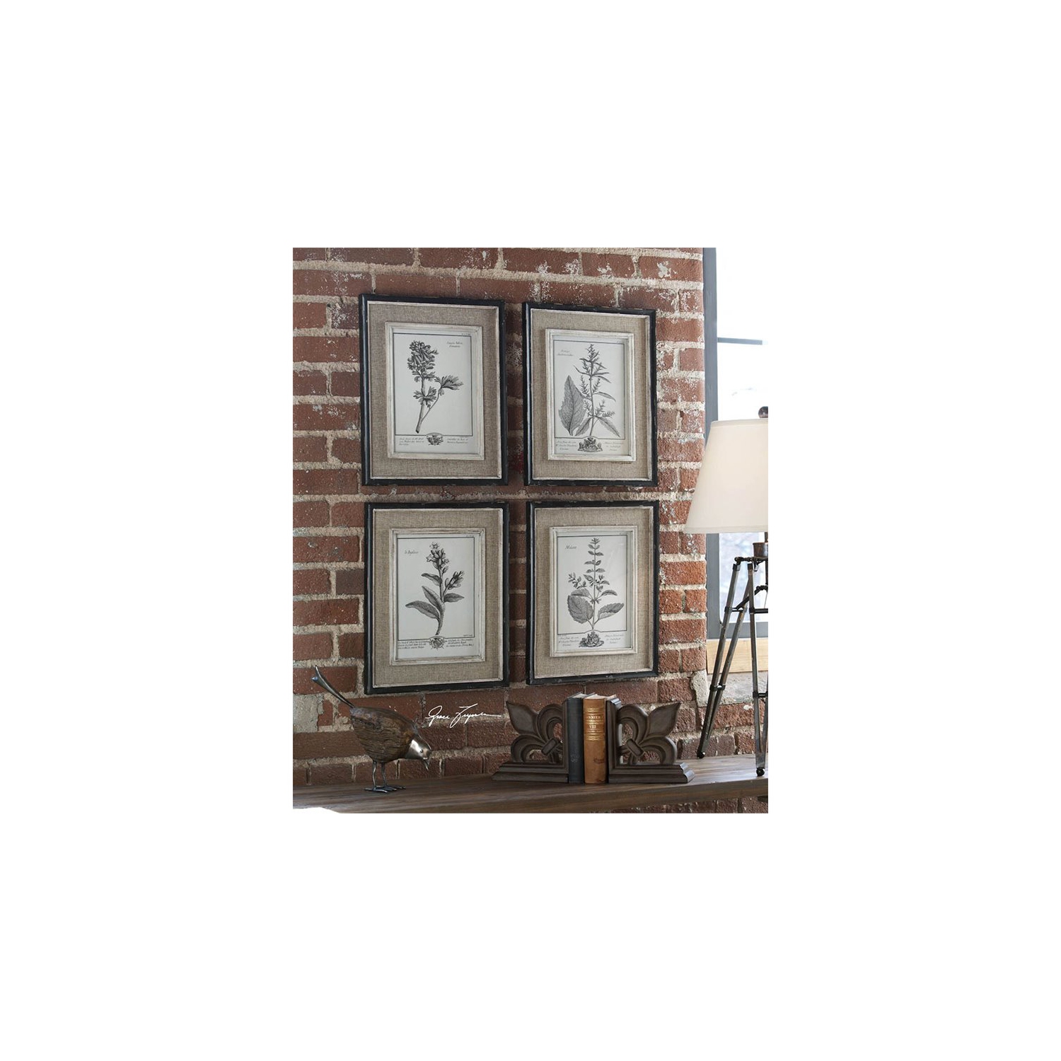 Bowery Hill Distressed Black Framed Art with Gray and Taupe wash