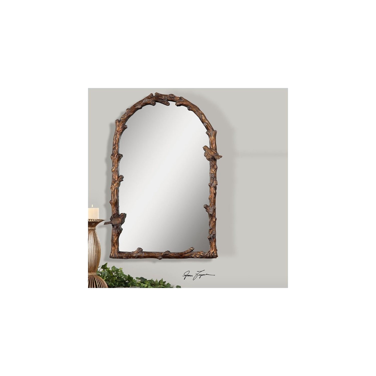 Bowery Hill Contemporary Arch Mirror in Distressed Antique Gold