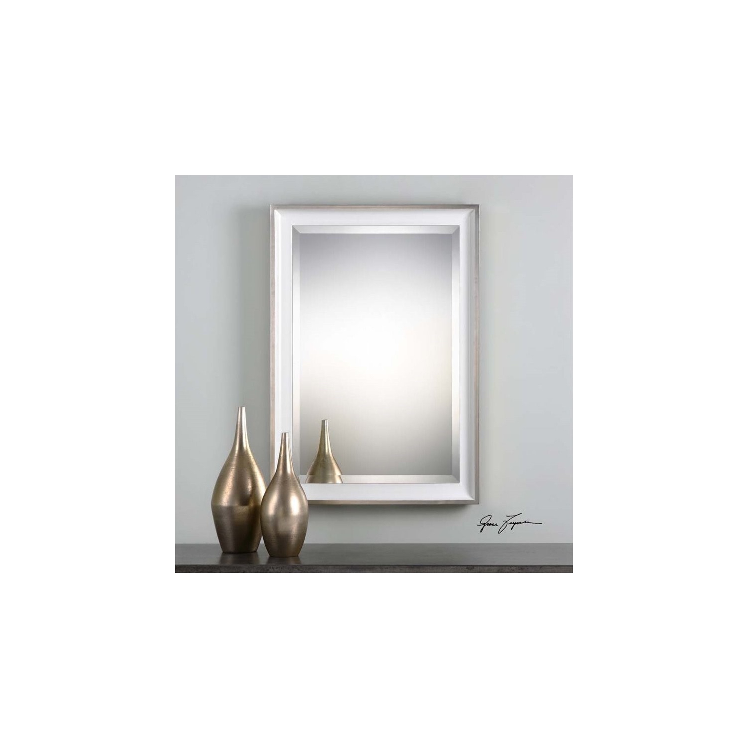 Bowery Hill Modern White and Silver Sloped Profile Mirror