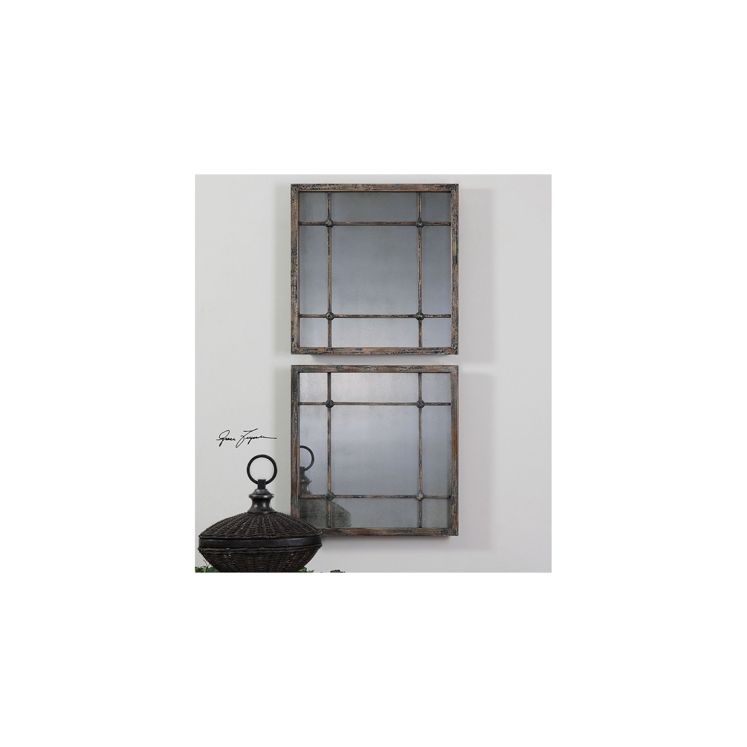 Bowery Hill Square Mirrors in Distressed Slate Blue