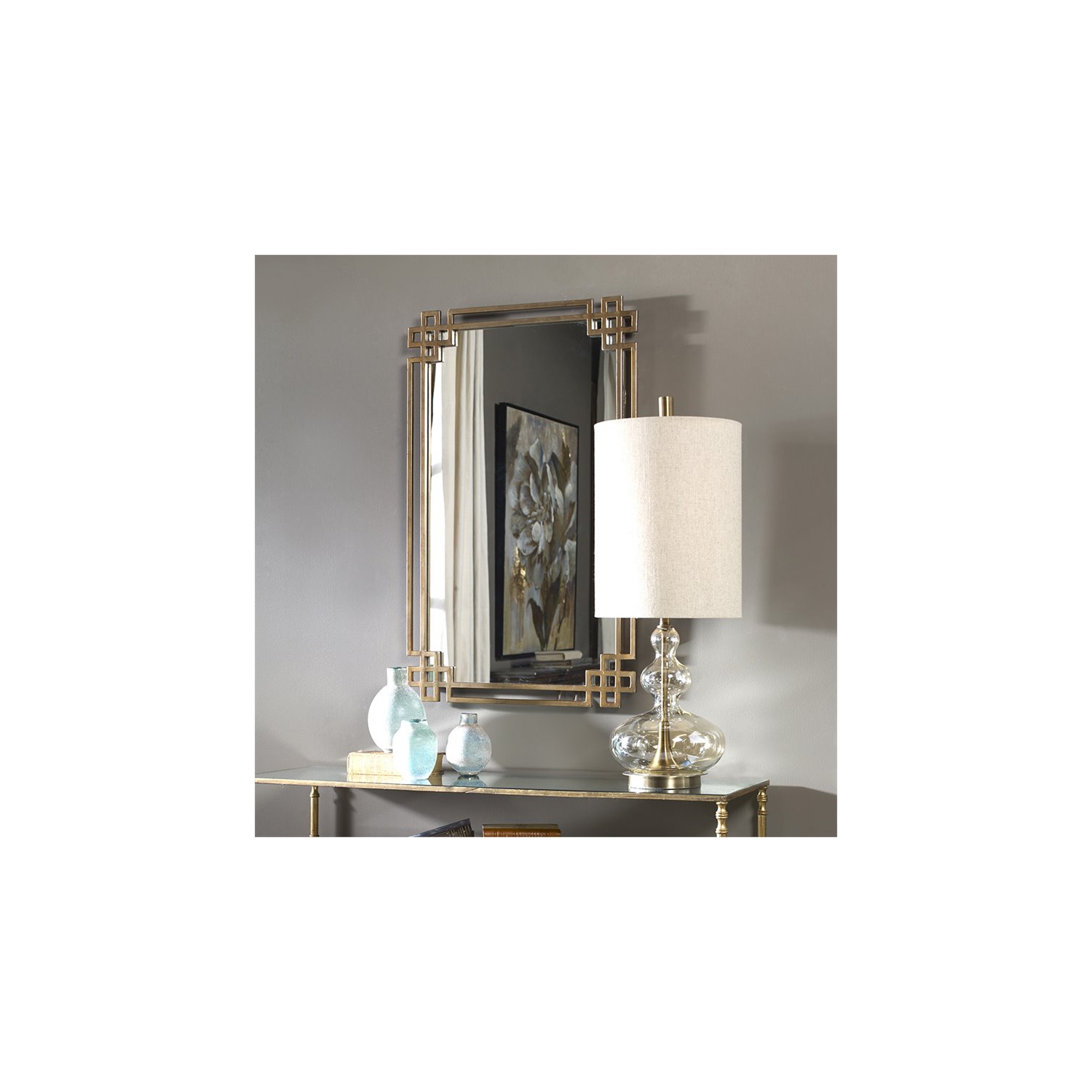 Bowery Hill Metal Framed Glass Mirror in Antique Gold Finish