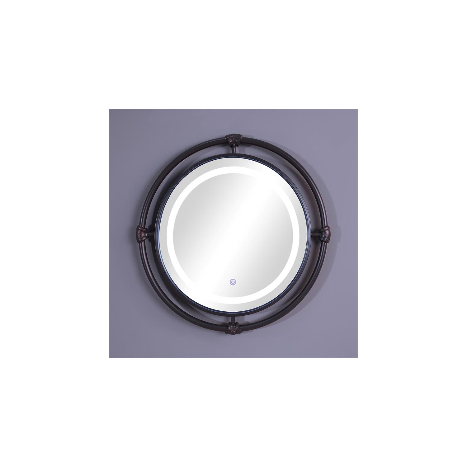 Furniture of America Mizen Metal Round Wall Mirror in Black and Copper