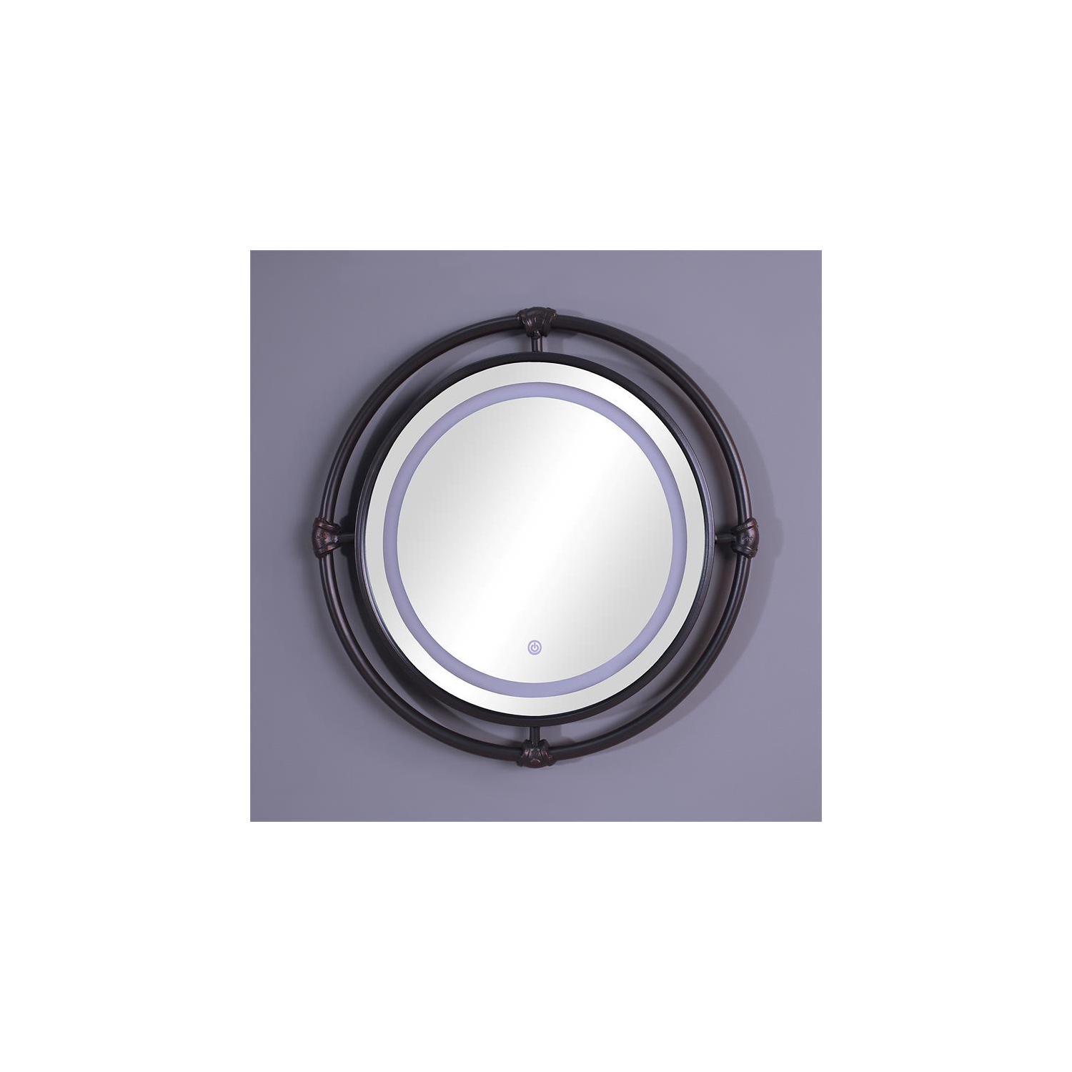 Furniture of America Mizen Metal Round Wall Mirror in Black and Copper