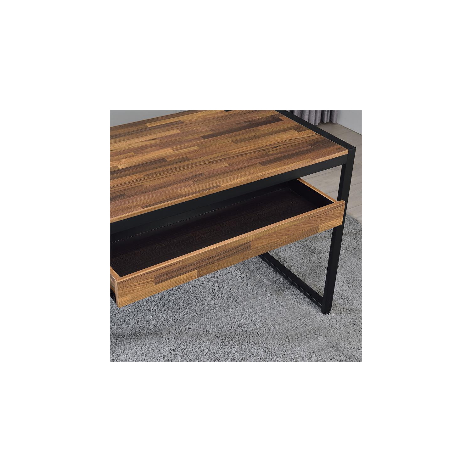 Furniture of America Marra Wood Writing Desk with USB in Sand Black and Natural