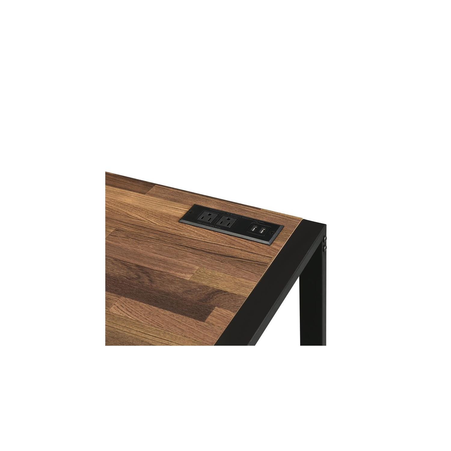 Furniture of America Marra Wood Writing Desk with USB in Sand Black and Natural