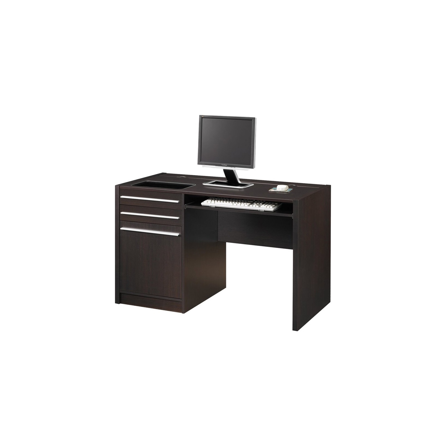 Bowery Hill Contemporary Wood Computer Desk with Charging Station in Cappuccino