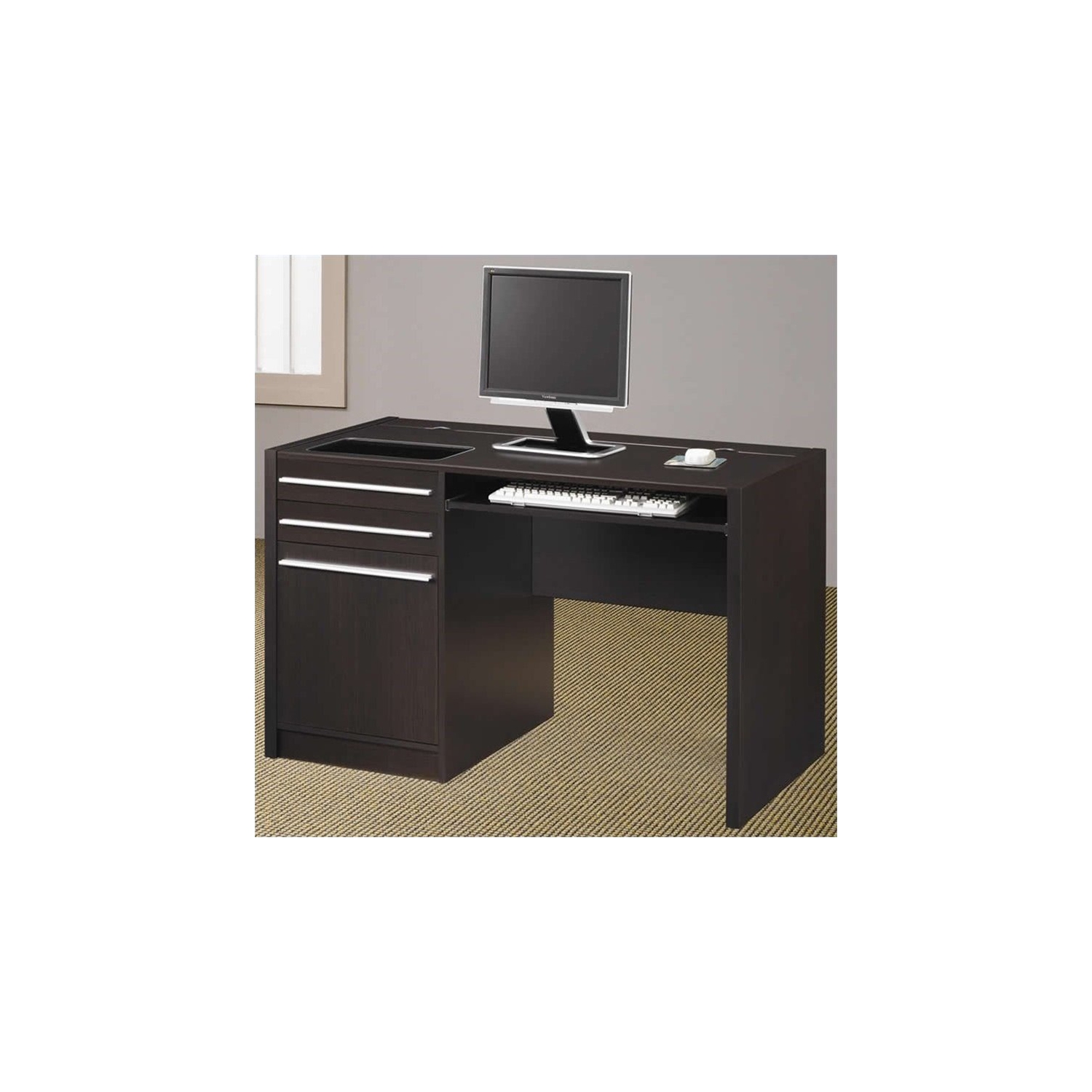 Bowery Hill Contemporary Wood Computer Desk with Charging Station in Cappuccino