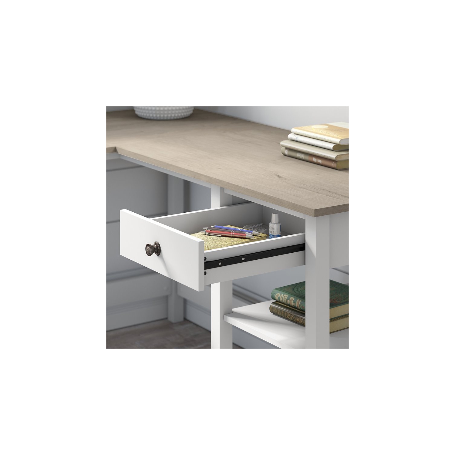 Mayfield 60W L Shaped Computer Desk in Shiplap Gray / White - Engineered Wood