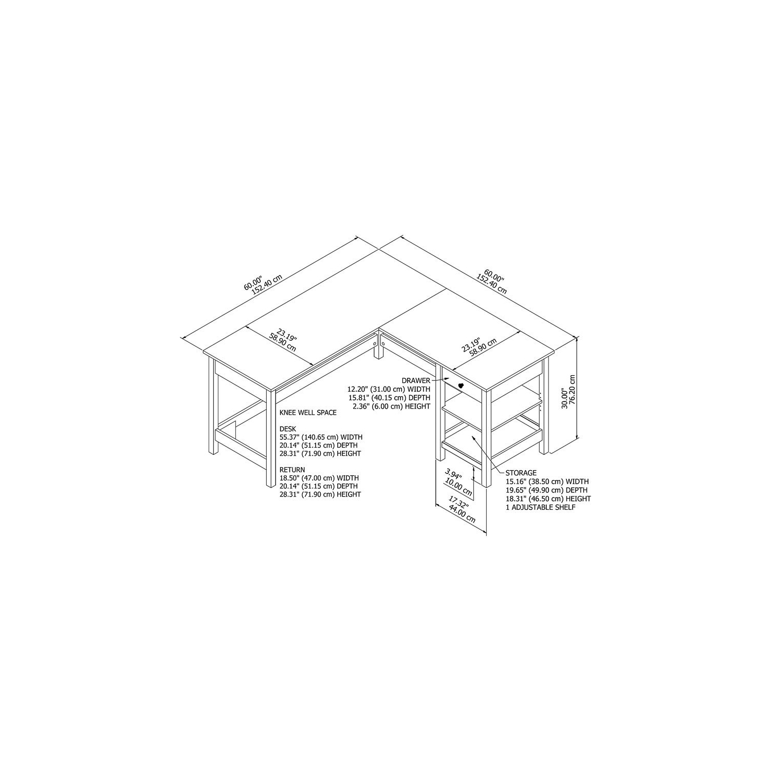 Mayfield 60W L Shaped Computer Desk in Shiplap Gray / White - Engineered Wood