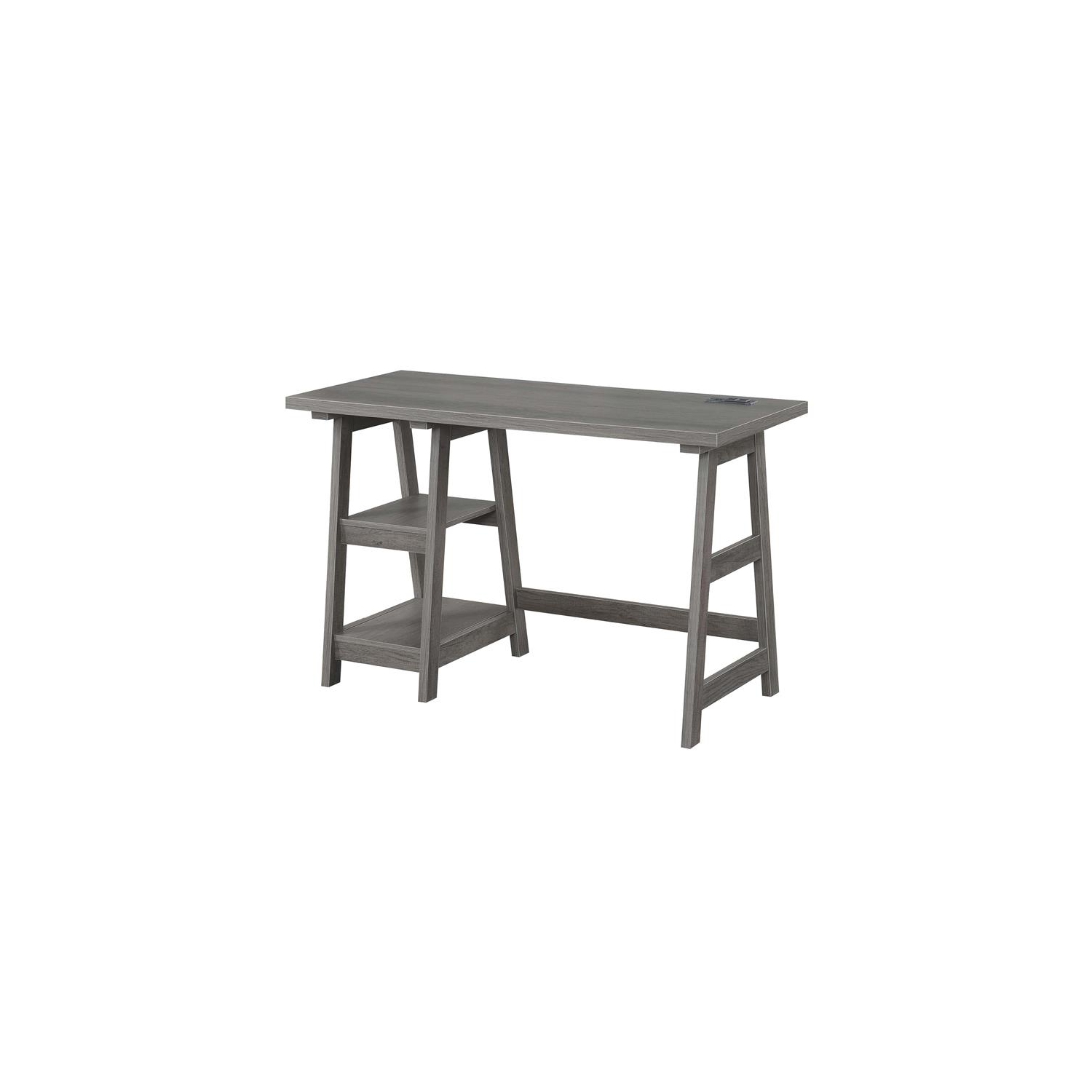 Convenience Concepts Designs2Go Trestle Desk with Charging Station in Gray Wood