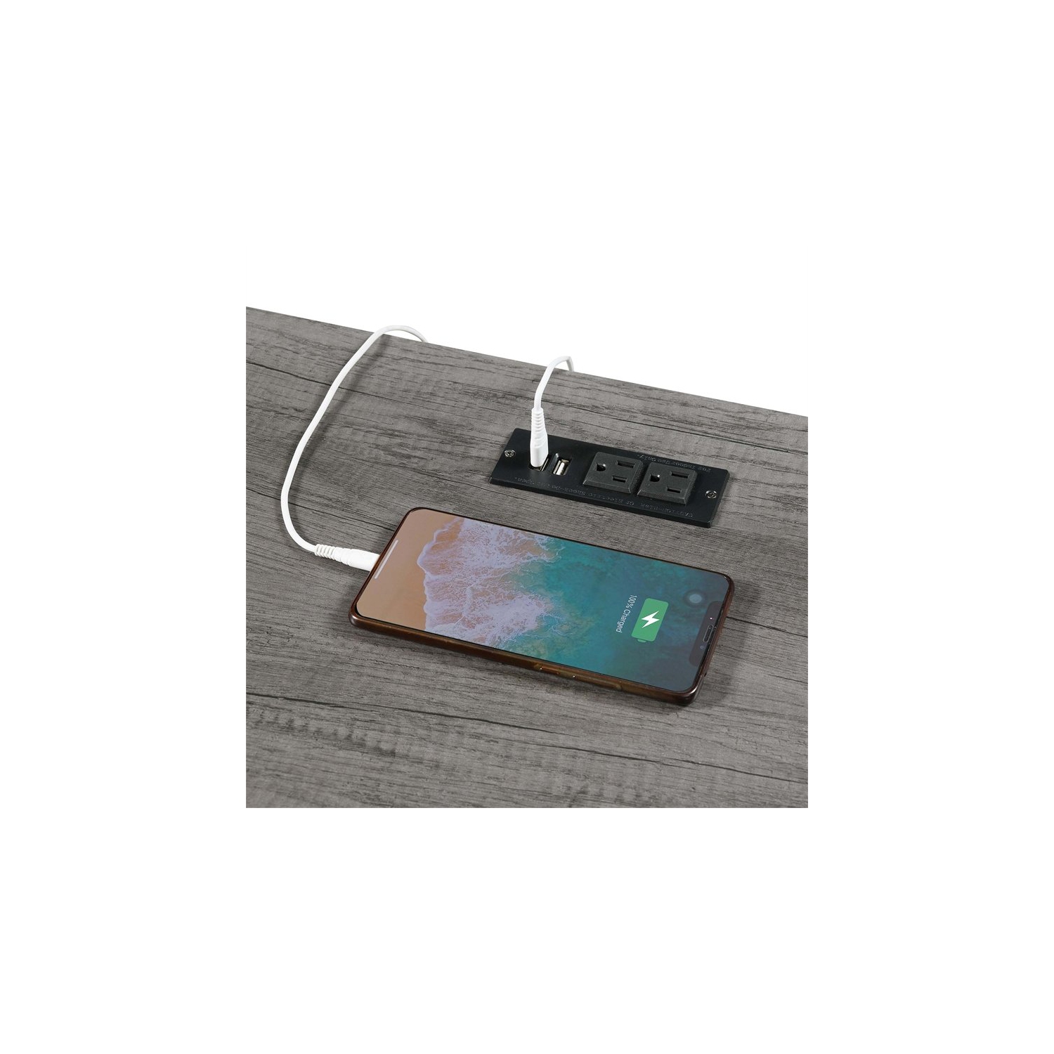 Convenience Concepts Designs2Go Trestle Desk with Charging Station in Gray Wood