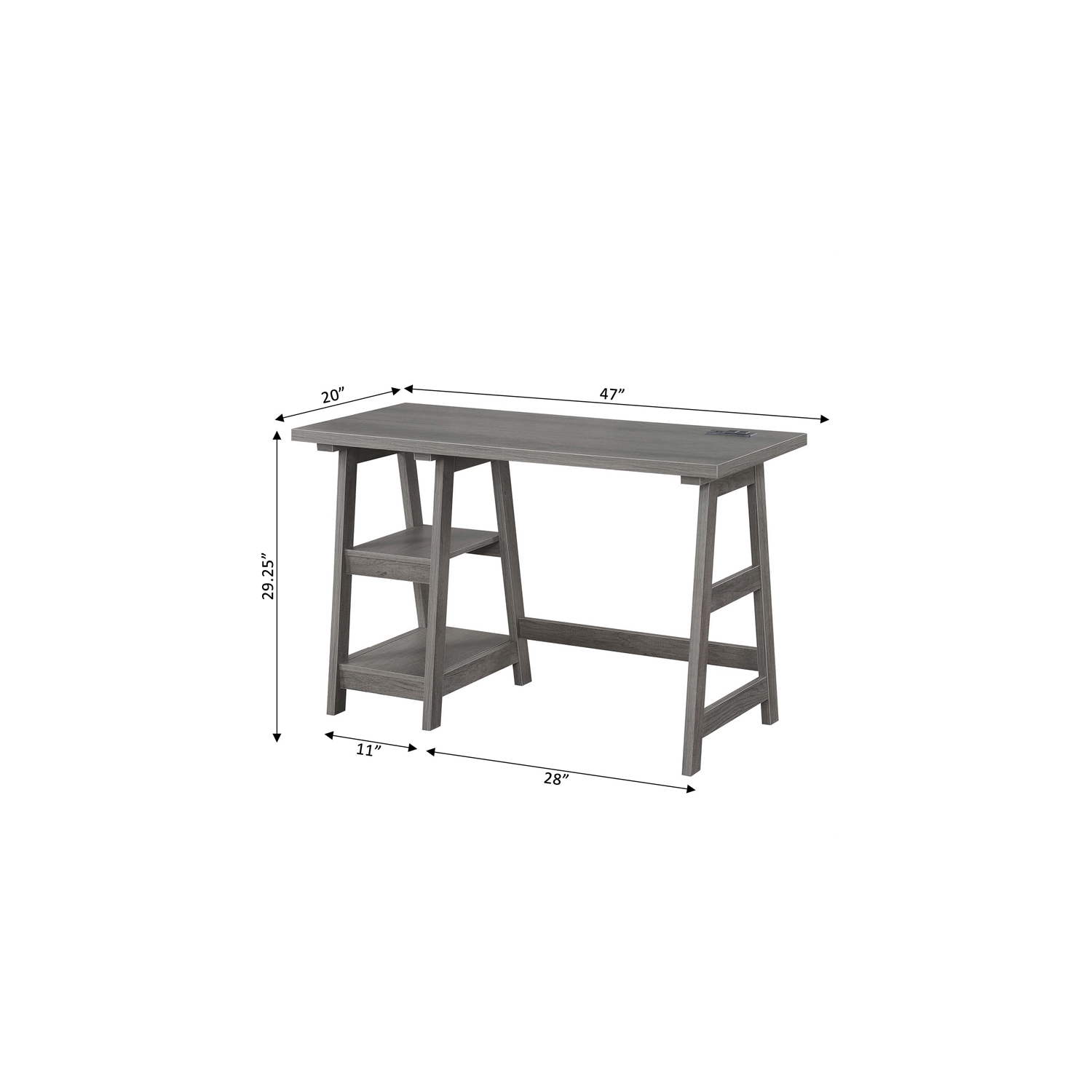 Convenience Concepts Designs2Go Trestle Desk with Charging Station in Gray Wood