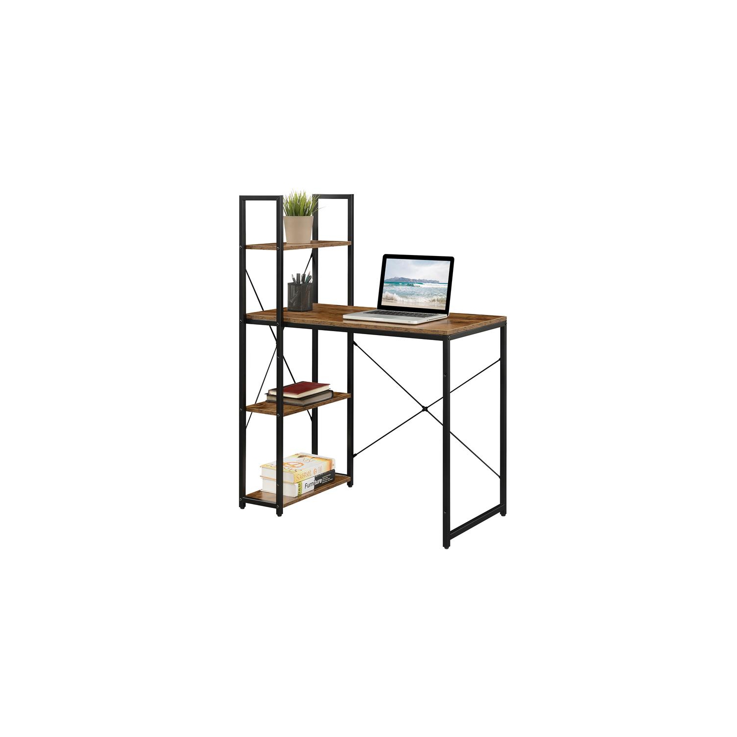Convenience Concepts Designs2Go Office Workstation with Shelves in Nutmeg Wood