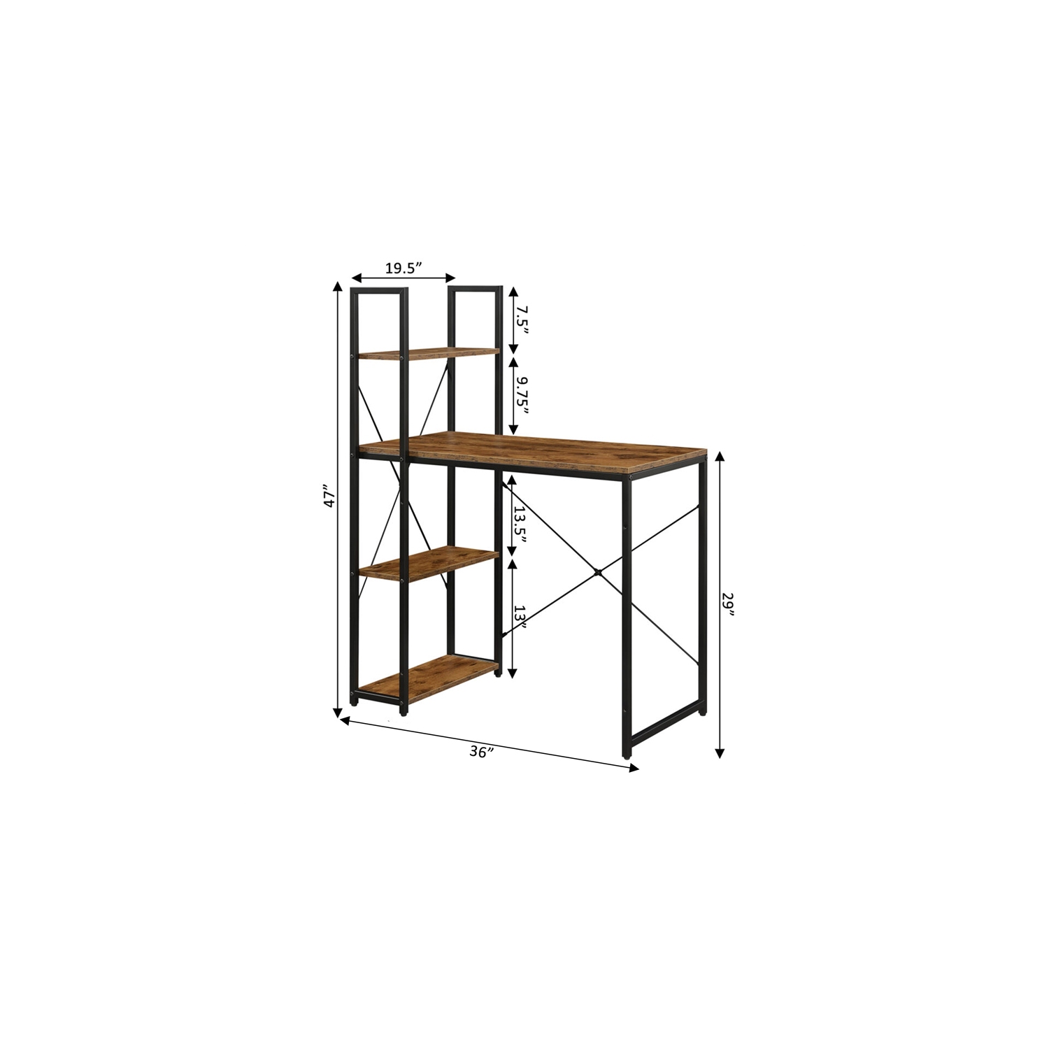 Convenience Concepts Designs2Go Office Workstation with Shelves in Nutmeg Wood