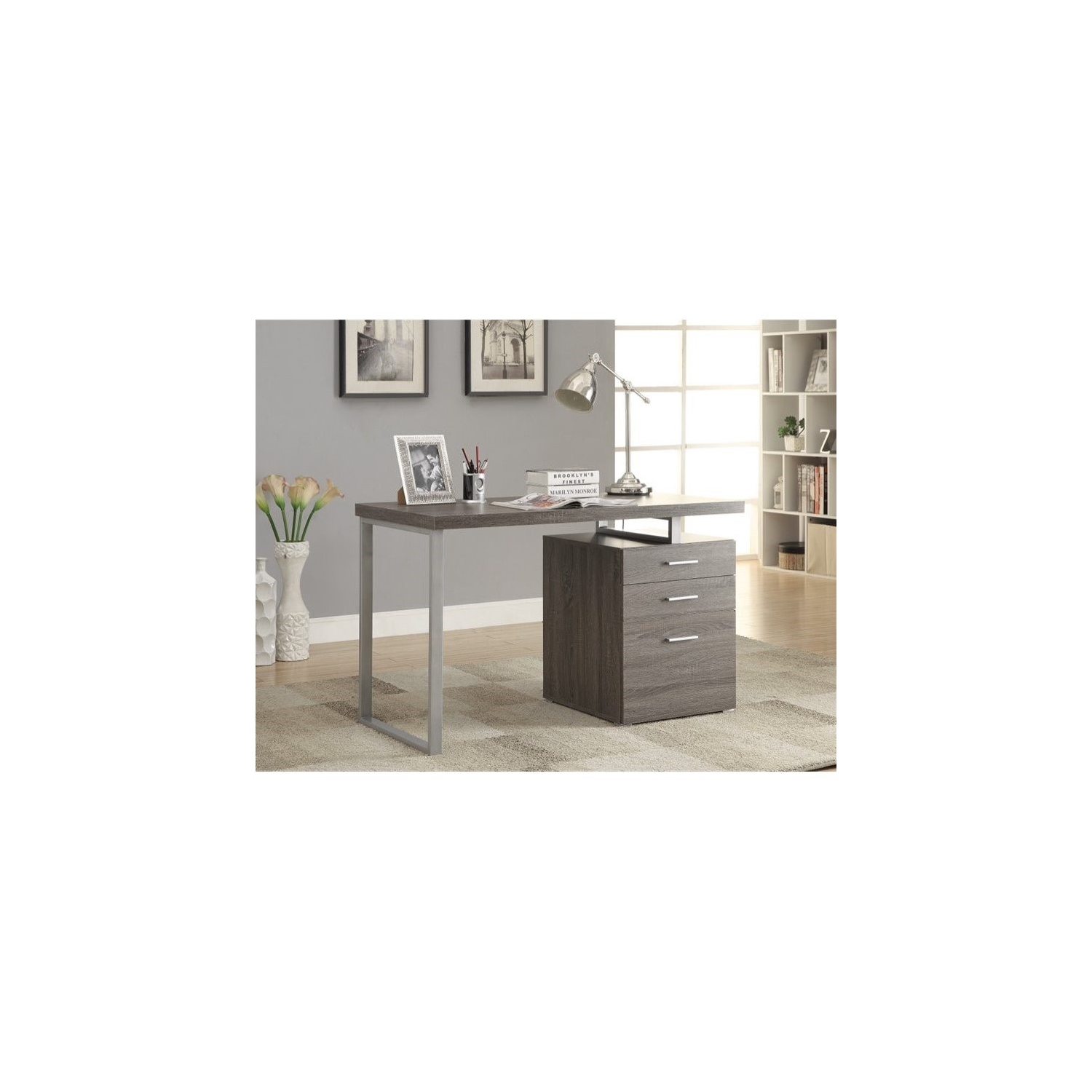 Scranton & Co 3 Drawer Computer Desk in Weathered Gray