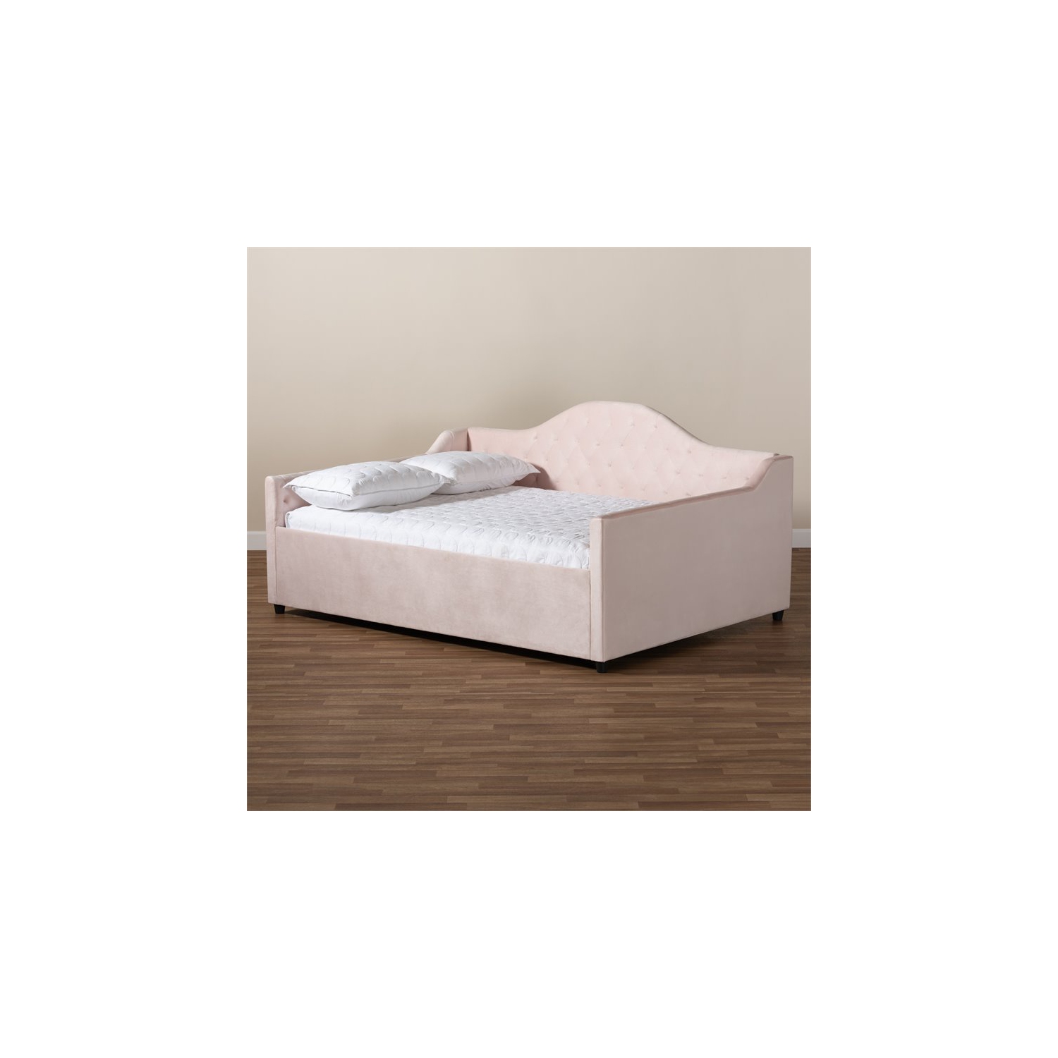 Baxton Studio Perry Contemporary Velvet Upholstered Queen Daybed in Pink