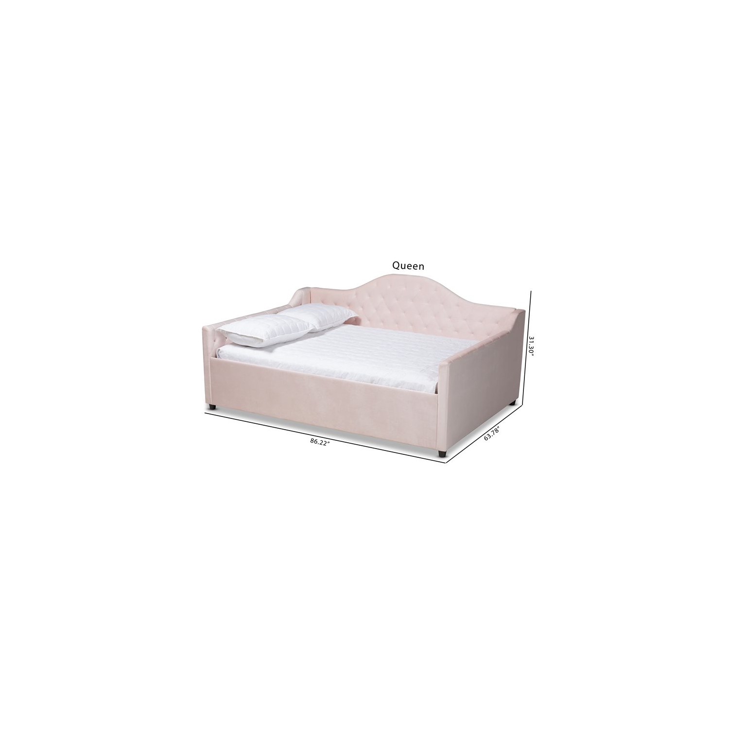Baxton Studio Perry Contemporary Velvet Upholstered Queen Daybed in Pink