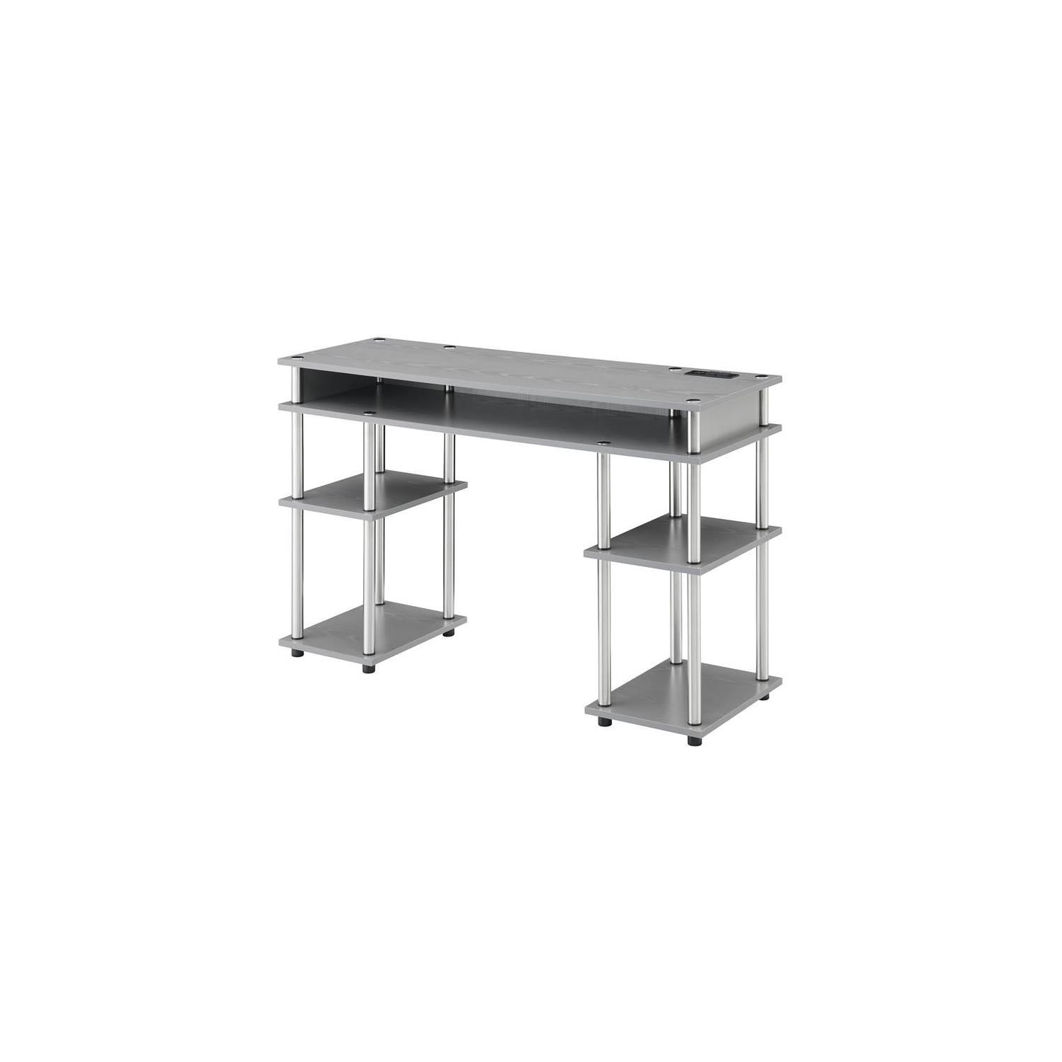 Pemberly Row Student Desk with Charging Station in Gray Wood Finish