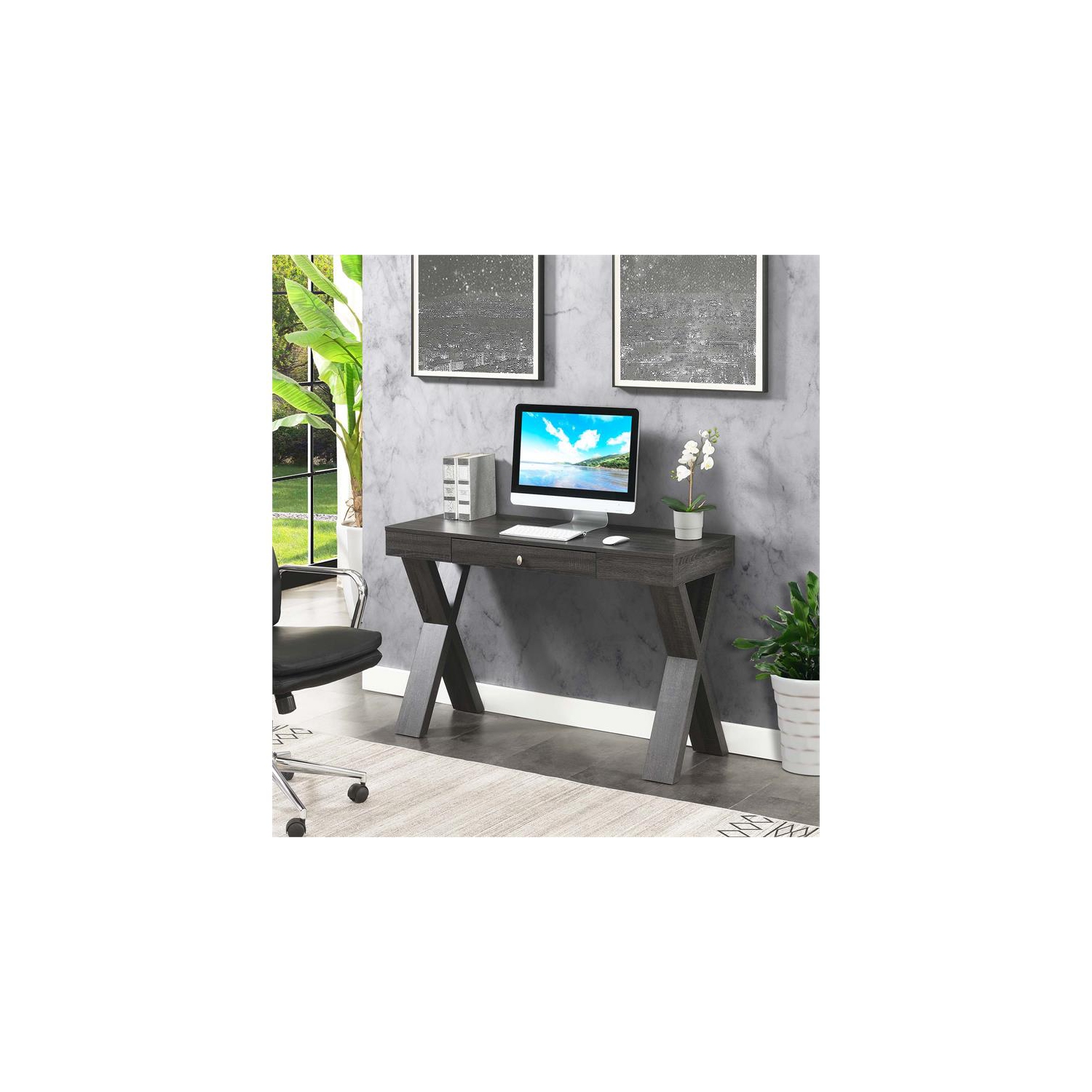 Convenience Concepts Newport One-Drawer Desk in Gray Wood Finish
