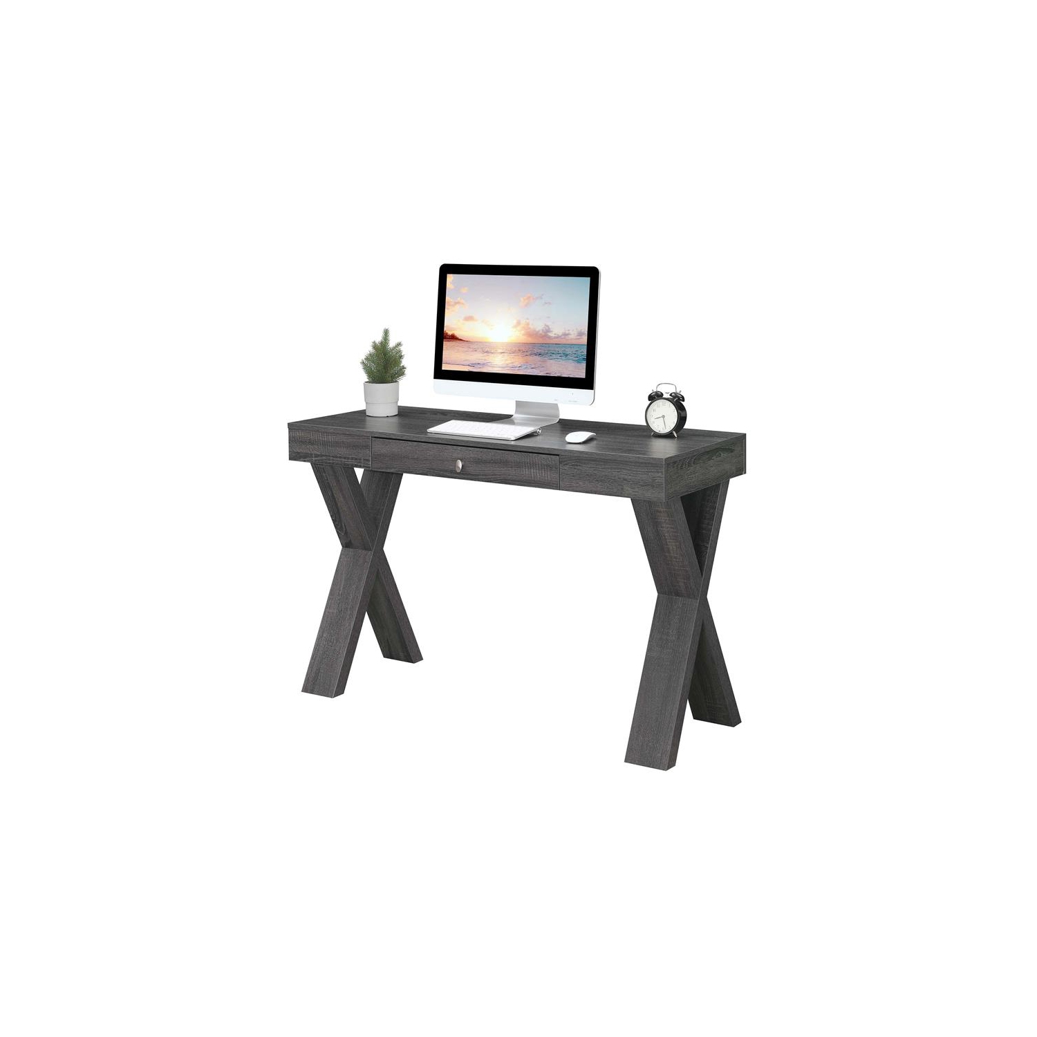 Convenience Concepts Newport One-Drawer Desk in Gray Wood Finish