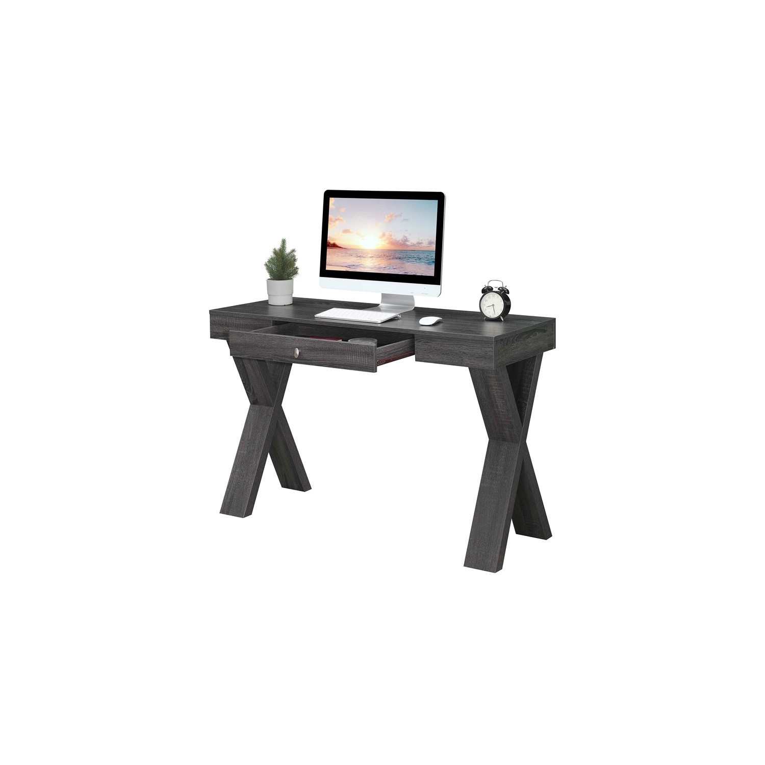Convenience Concepts Newport One-Drawer Desk in Gray Wood Finish