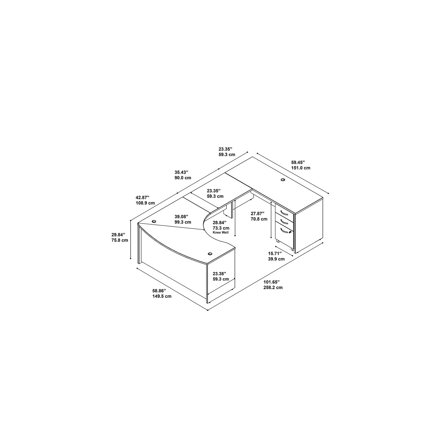 Series C Right Hand Bow U-Shaped Desk with Mobile File Cabinet in Hansen Cherry