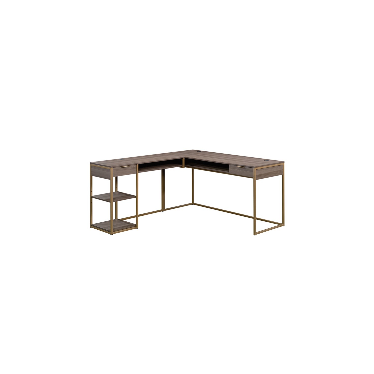 Pemberly Row L Shaped Writing Desk in Diamond Ash and Gold