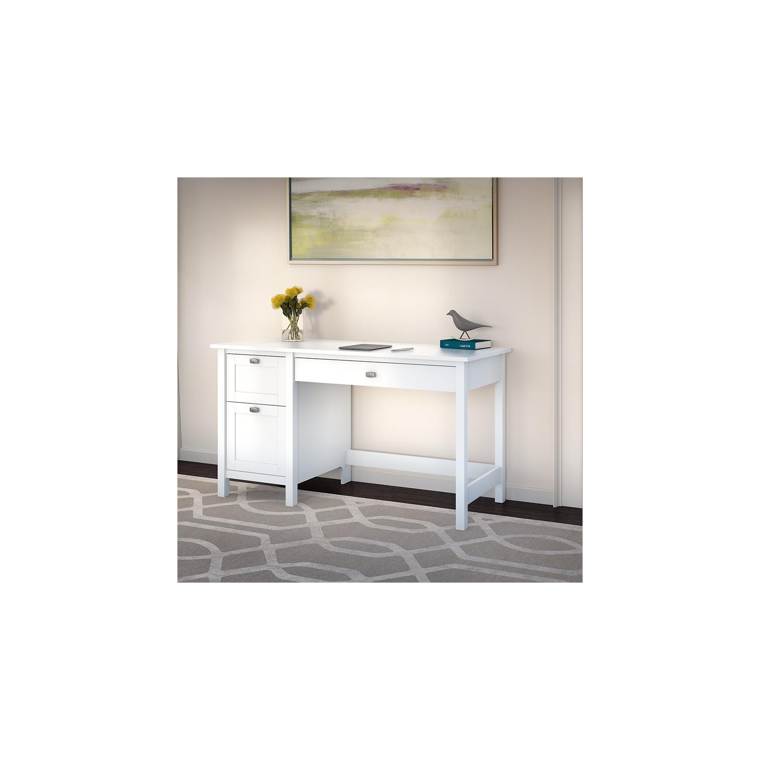 Bush bureau d’ordinateur Broadview avec tiroirs, blanc pur