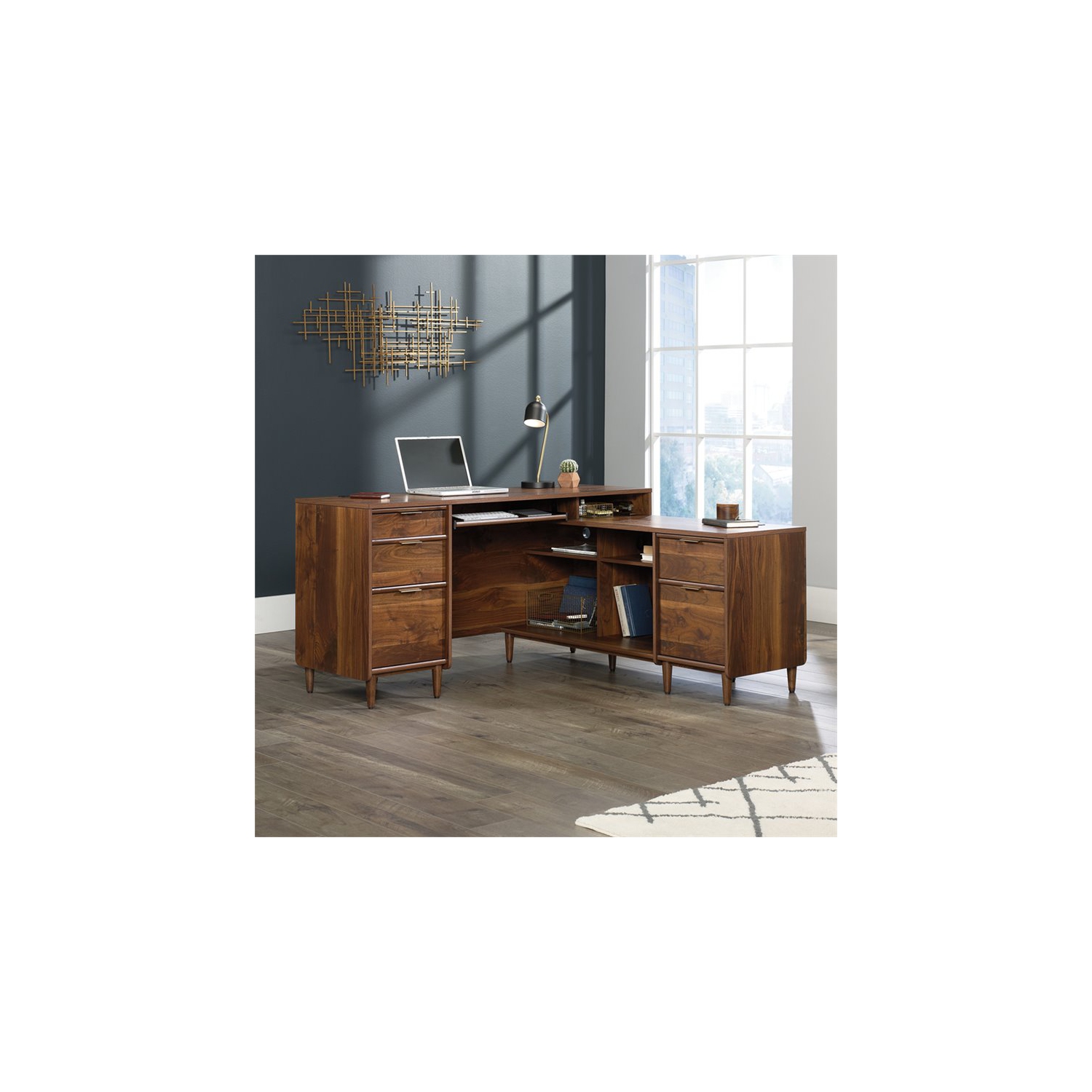 Sauder Clifford Place L Shaped Computer Desk in Grand Walnut