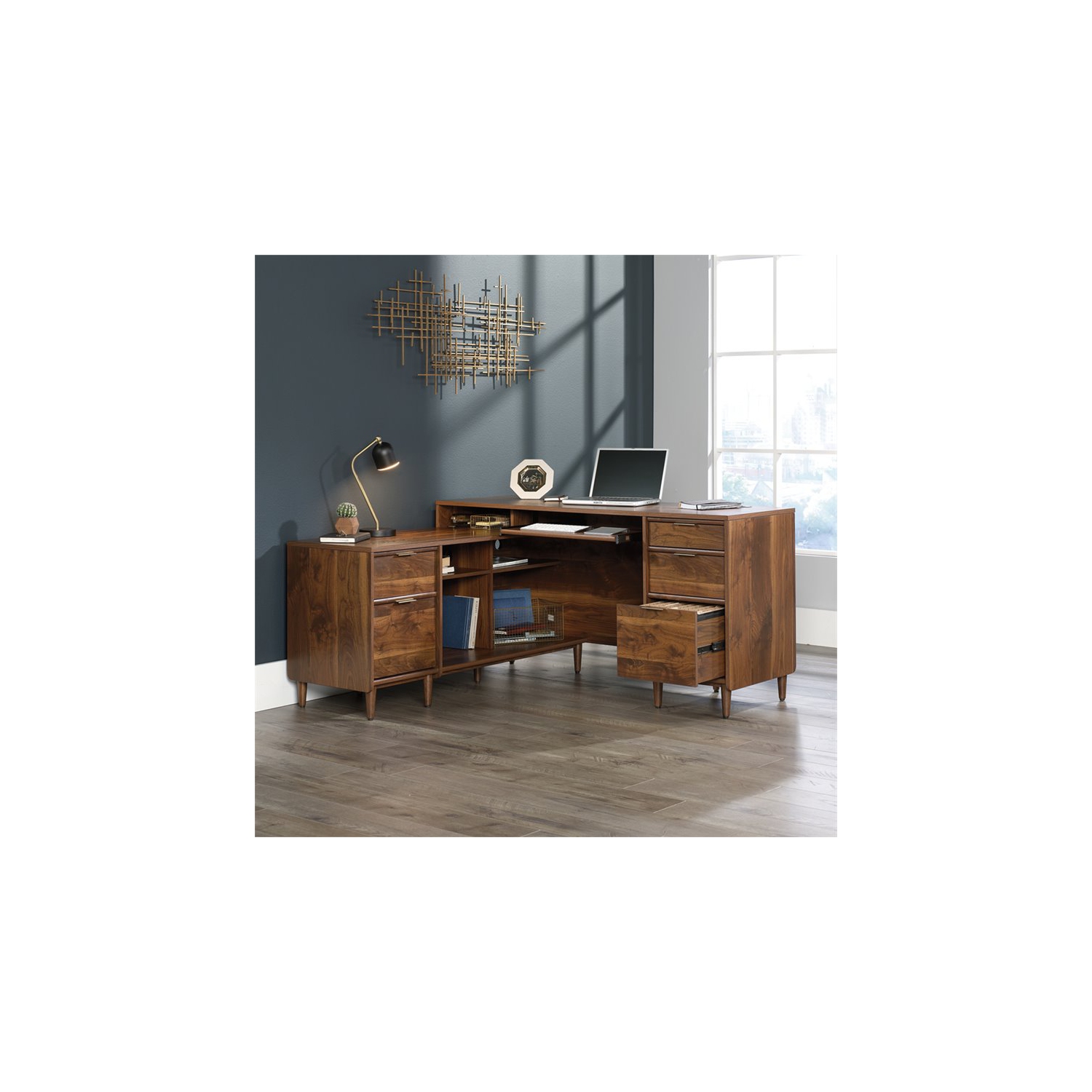 Sauder Clifford Place L Shaped Computer Desk in Grand Walnut