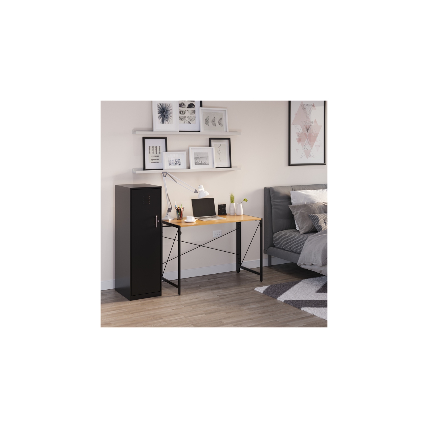 Space Solutions 43 inch Metal Folding Home Office Desk Black/Teak