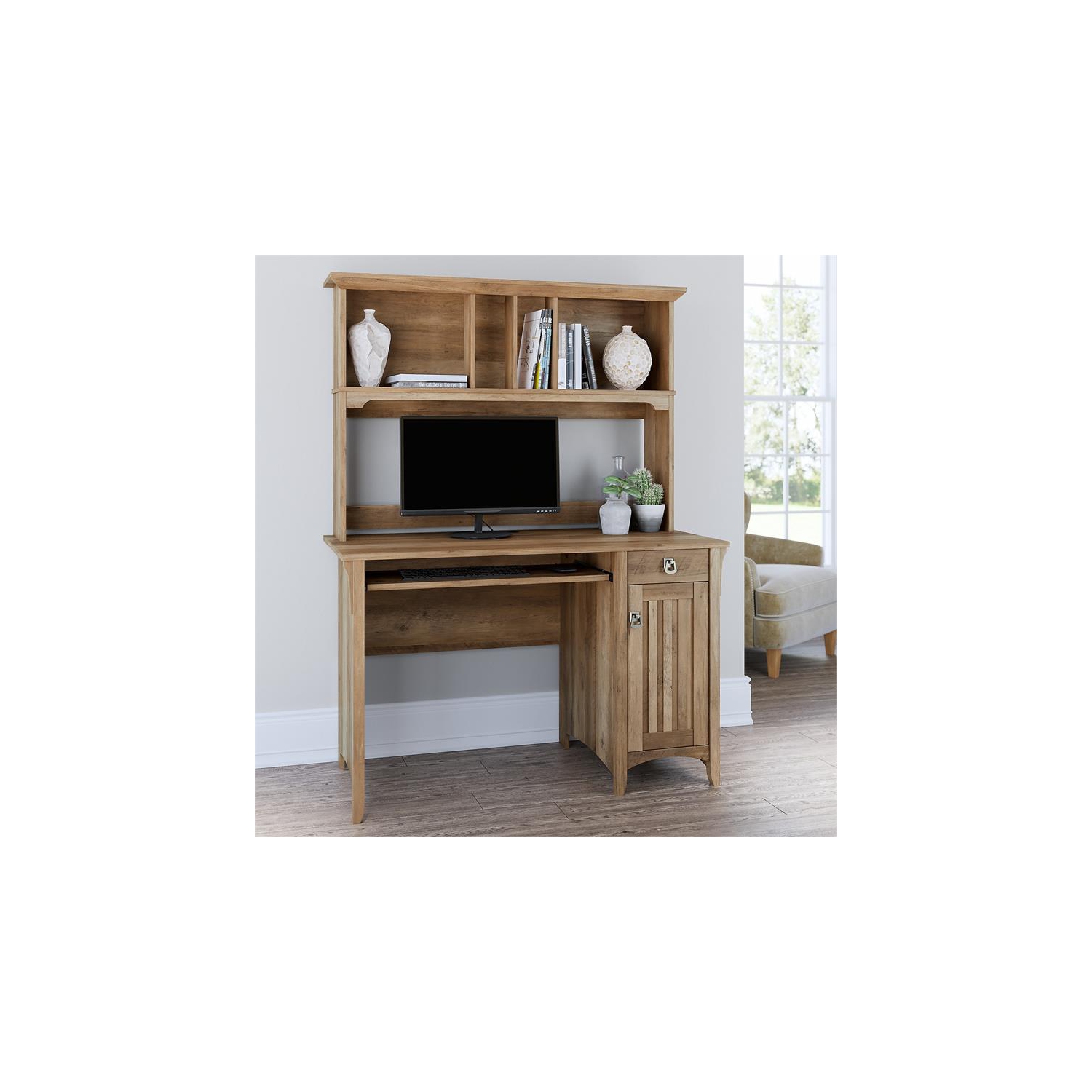 Scranton & Co Furniture Salinas Small Computer Desk with Hutch in Reclaimed Pine