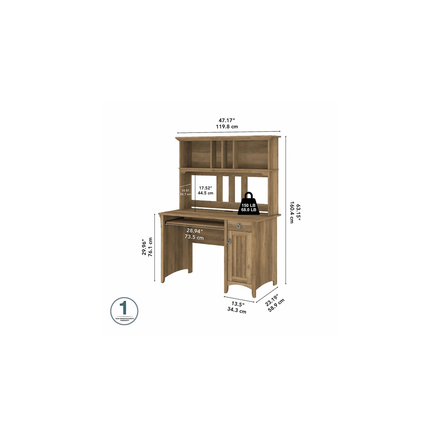 Scranton & Co Furniture Salinas Small Computer Desk with Hutch in Reclaimed Pine