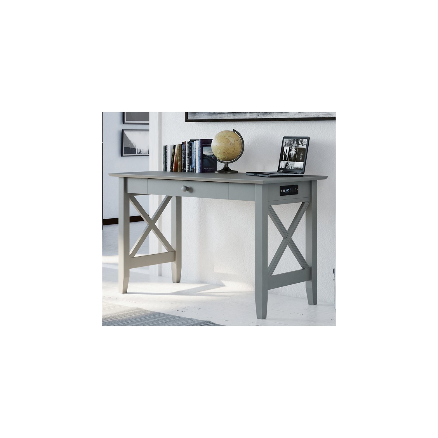 AFI Lexi Charger Writing Desk in Gray