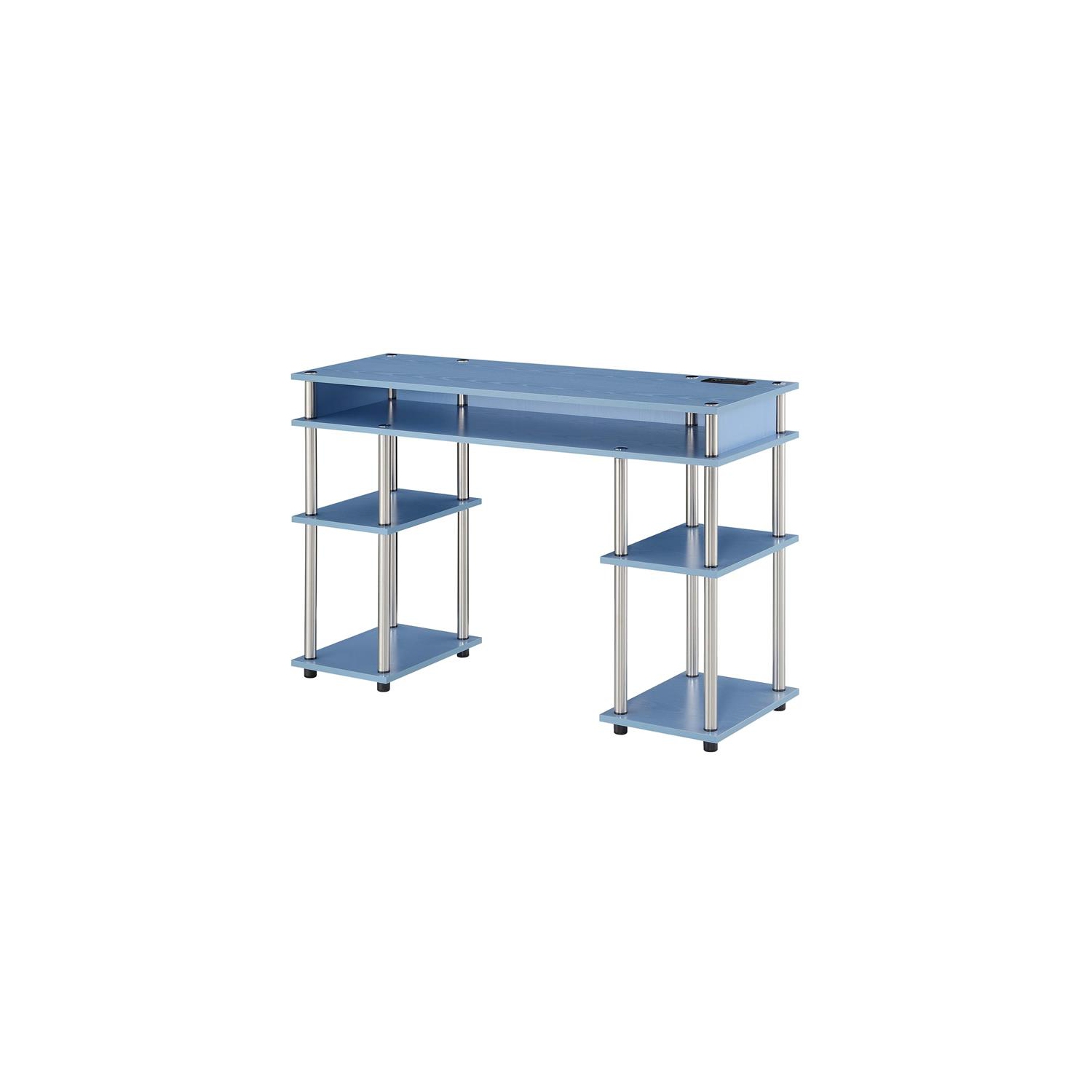 Pemberly Row Student Desk with Charging Station in Blue Wood Finish