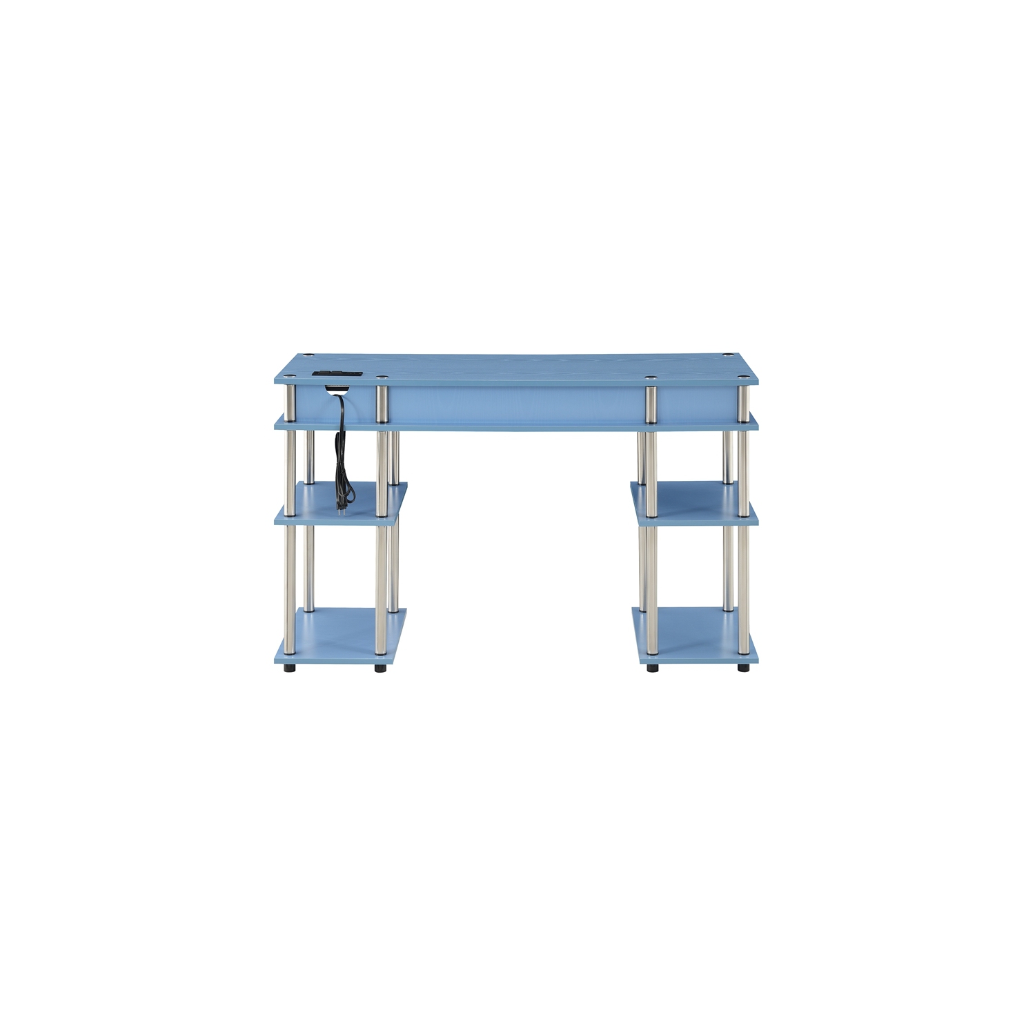 Pemberly Row Student Desk with Charging Station in Blue Wood Finish