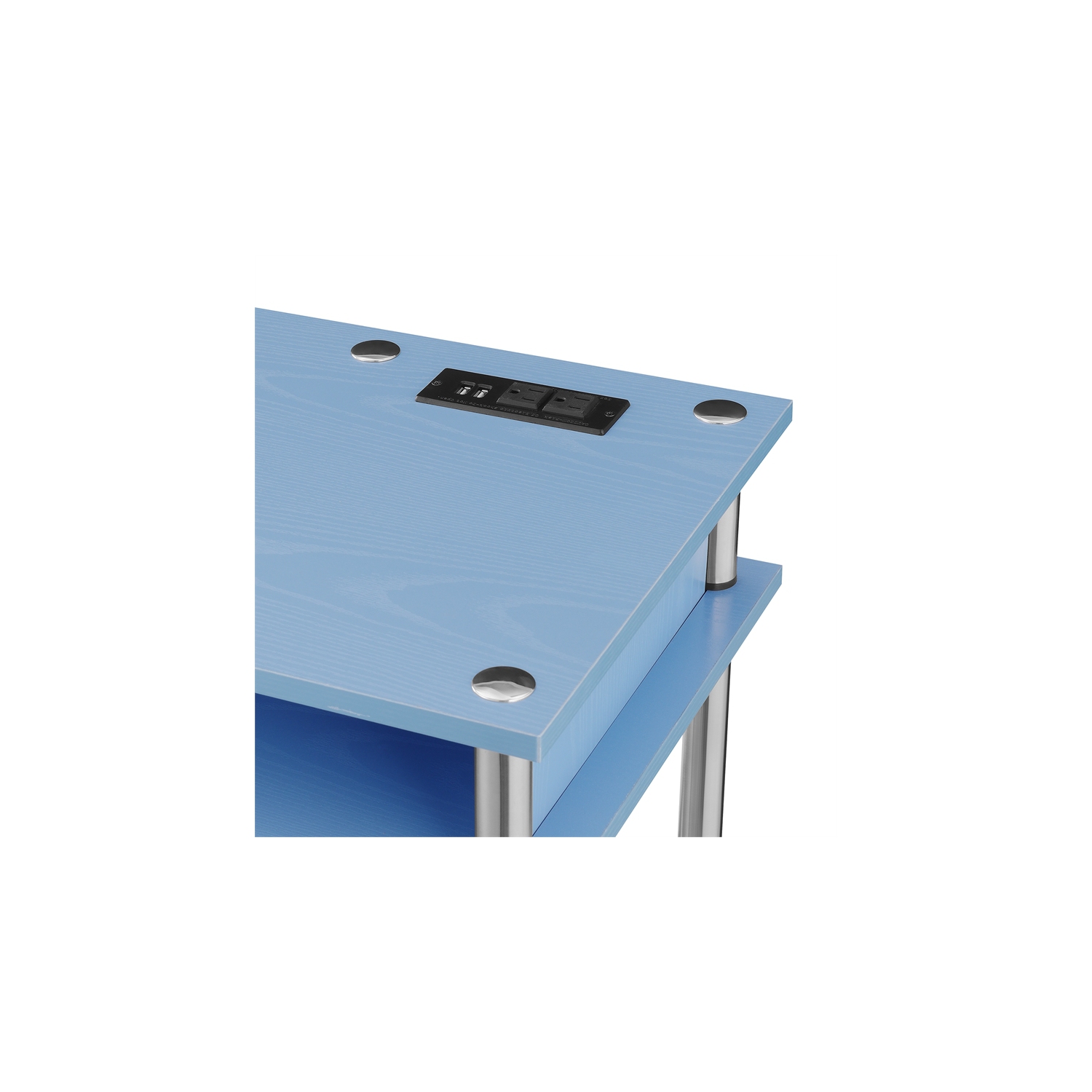 Pemberly Row Student Desk with Charging Station in Blue Wood Finish