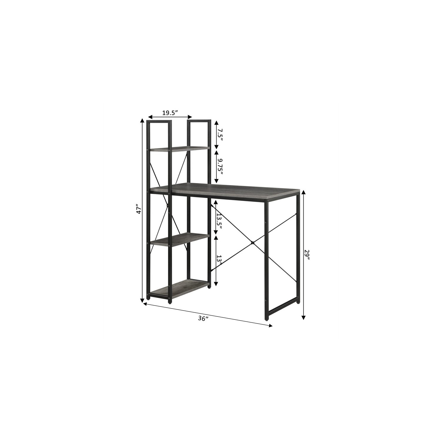 Convenience Concepts Designs2Go Office Workstation with Shelves in Gray Wood