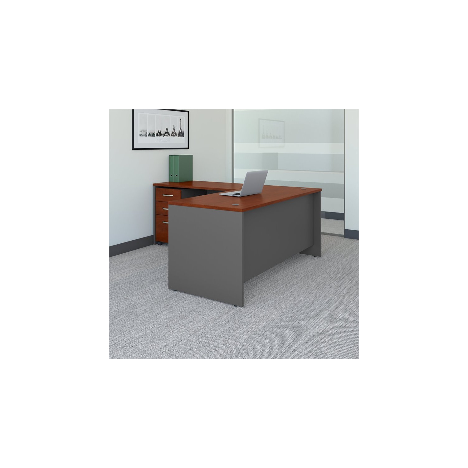Series C 66W L Shaped Desk with Drawers in Hansen Cherry - Engineered Wood