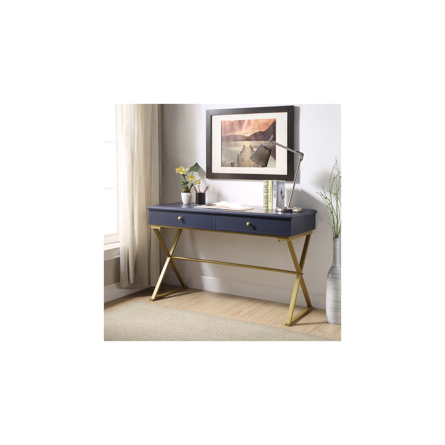Scranton & Co Writing Desk in Blue and Gold