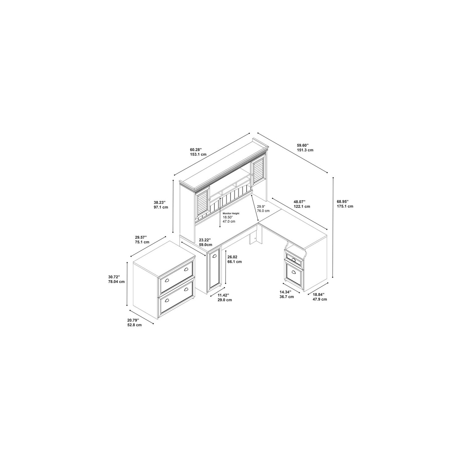 Ensemble de bureau de 3 pièces Scranton & Co, blanc antique