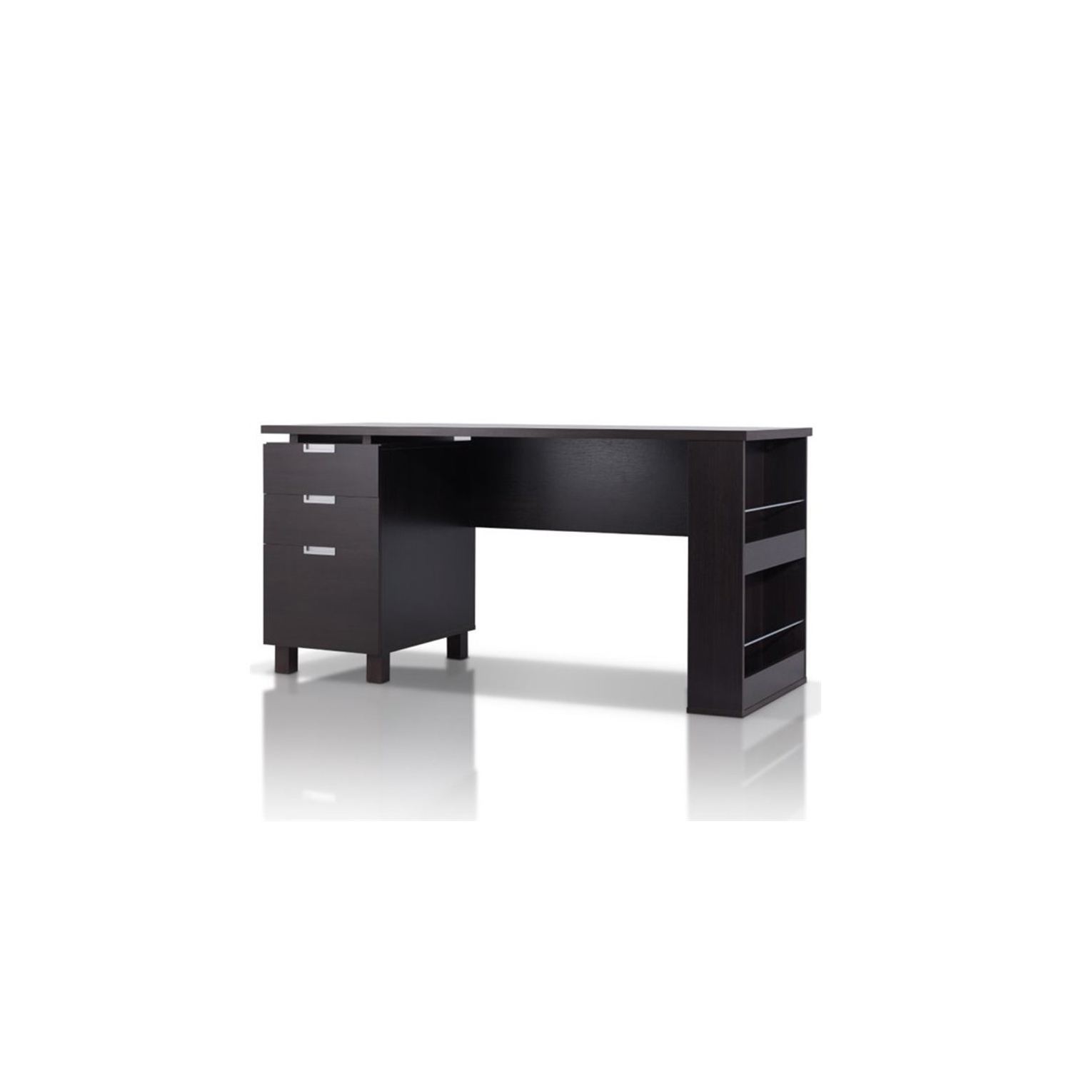 Pemberly Row Home Office Writing Desk with Built in Filing Cabinet in Espresso